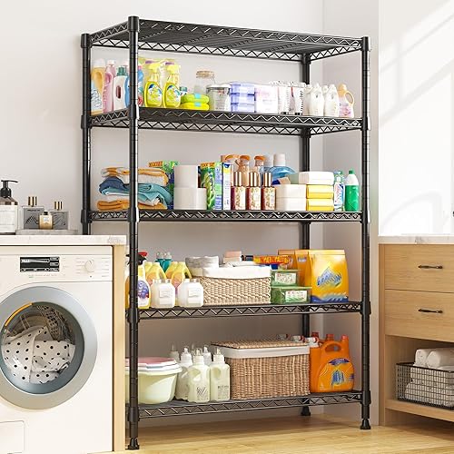 Miniatura 7 de REIBII Estantes de almacenamiento, estantería de alambre de 5 neumáticos, 1000 libras, estantes de metal para almacenamiento, estantería de garaje