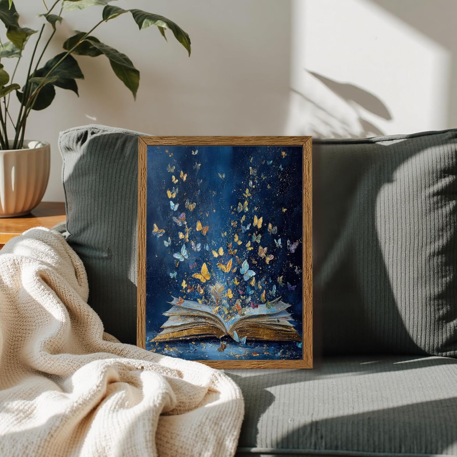 JLTULT Colorful Butterfly On Book Page Canvas Wall Art, Vintage Fantasy Butterflies Art Wall Decor, Modern Aesthetic Art Print for Bathroom Bedroom Living room Study 12x16 In Wood Framed Easy to Hang