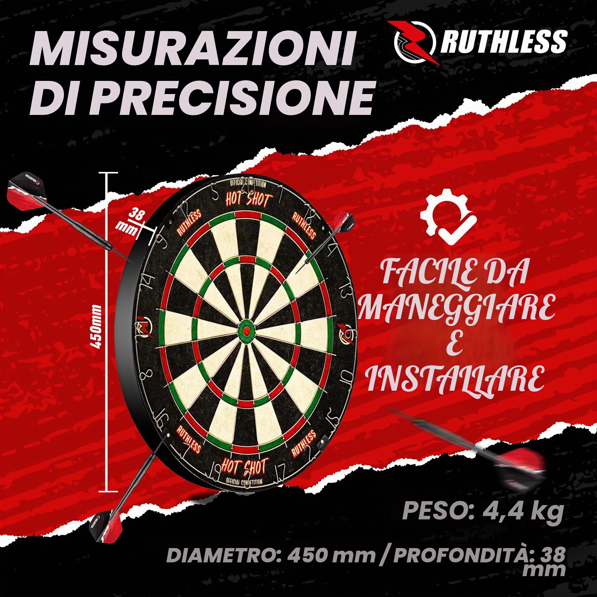Ruthless Hot Shot Set di freccette Endurance in sisal con 2 set punta in acciaio