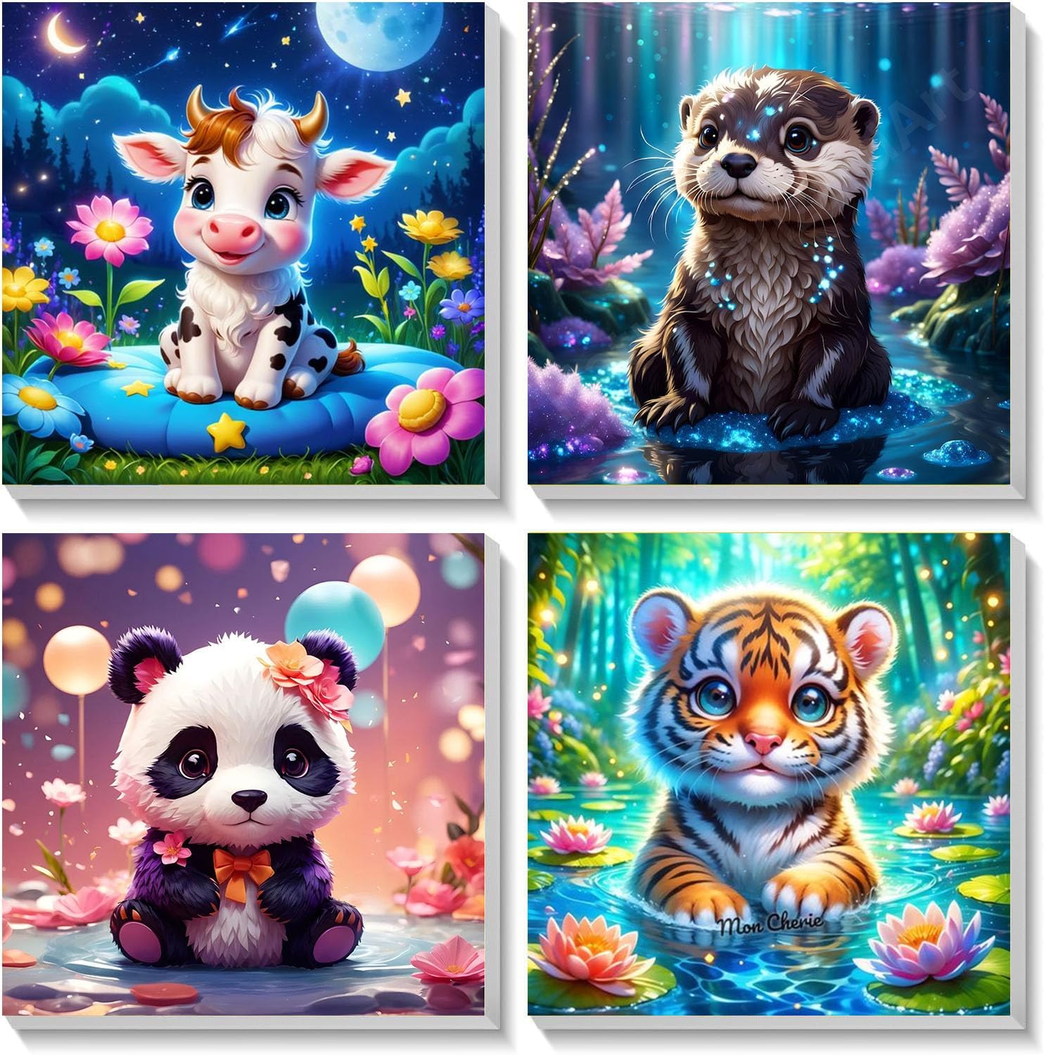 Wenfdrtr4 Pack Paint by Numbers for Kids with Frame- Animals Kids Paint by Numbers Ages 4-8-12, DIY Acrylic Painting by Numbers Animals for Home Wall Decor(8X8inch)