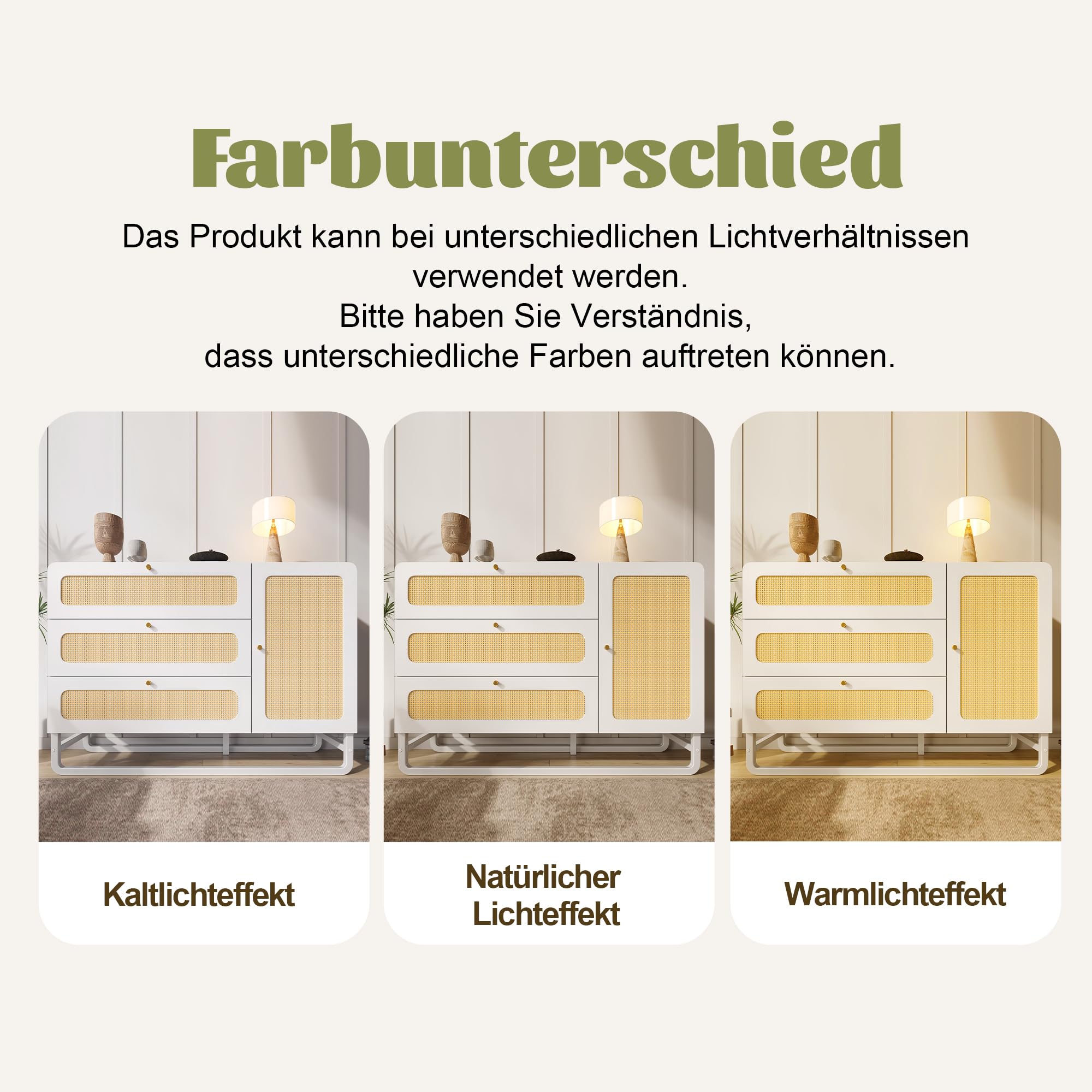 Merax Kommode Weiß mit 3 Schubladen und 1 Tür, Sideboard 120cm, Moderner Komodenschrank Schubladenschrank mit Rattan, Goldgriffen, Verstellbare Ablage, Metallbeinen, für Wohnzimmer, Schlafzimmer, Flur