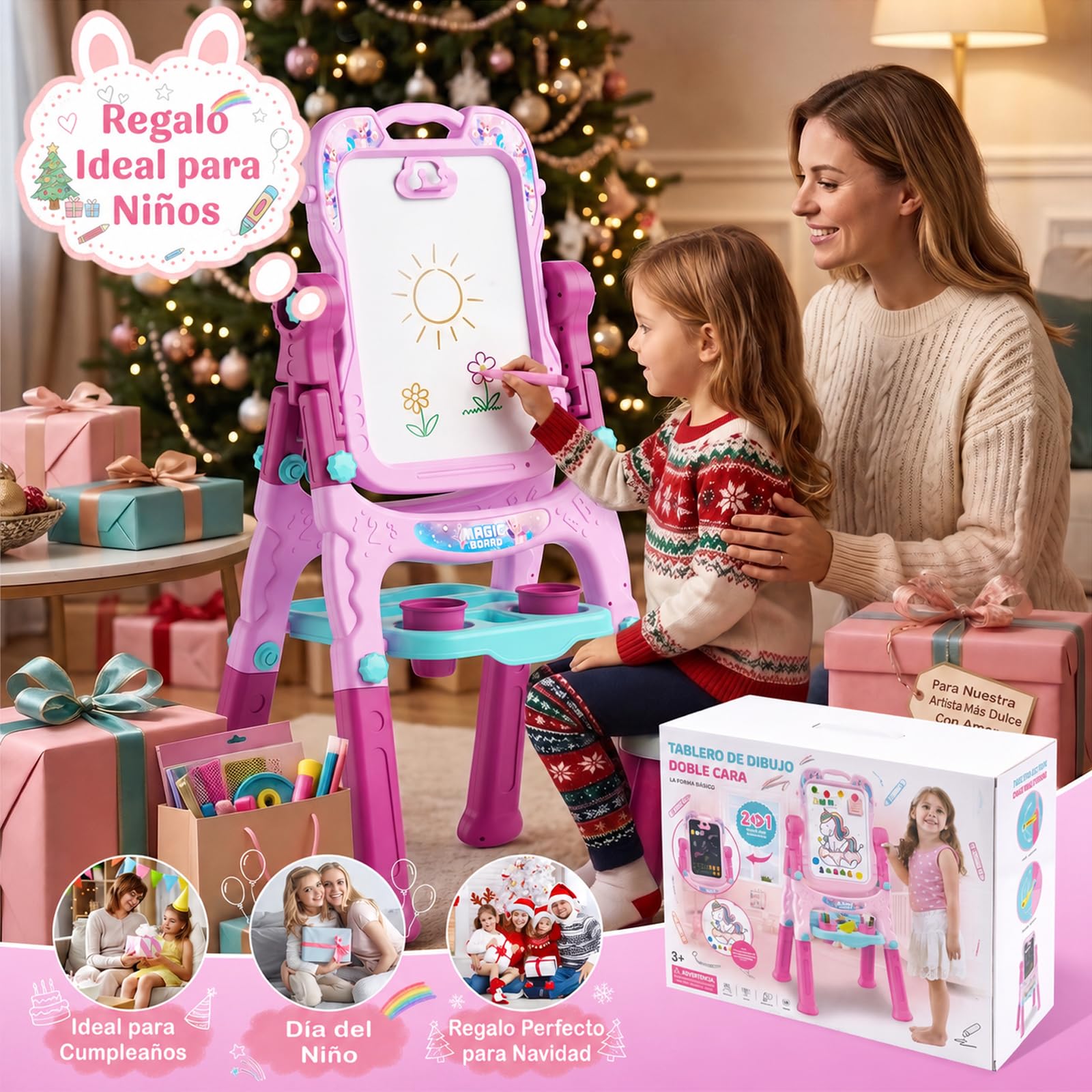 EUCOCO Pizarra Infantil, Regalo Niña 2 3 4 5 6 Años Juguetes Niña 2 3 4 5 6 Años Pizarra Magica Infantil Caballete Navidad Regalos Niñas 2-12 Años Regalo de Cumpleaños Ideas Regalos Originale