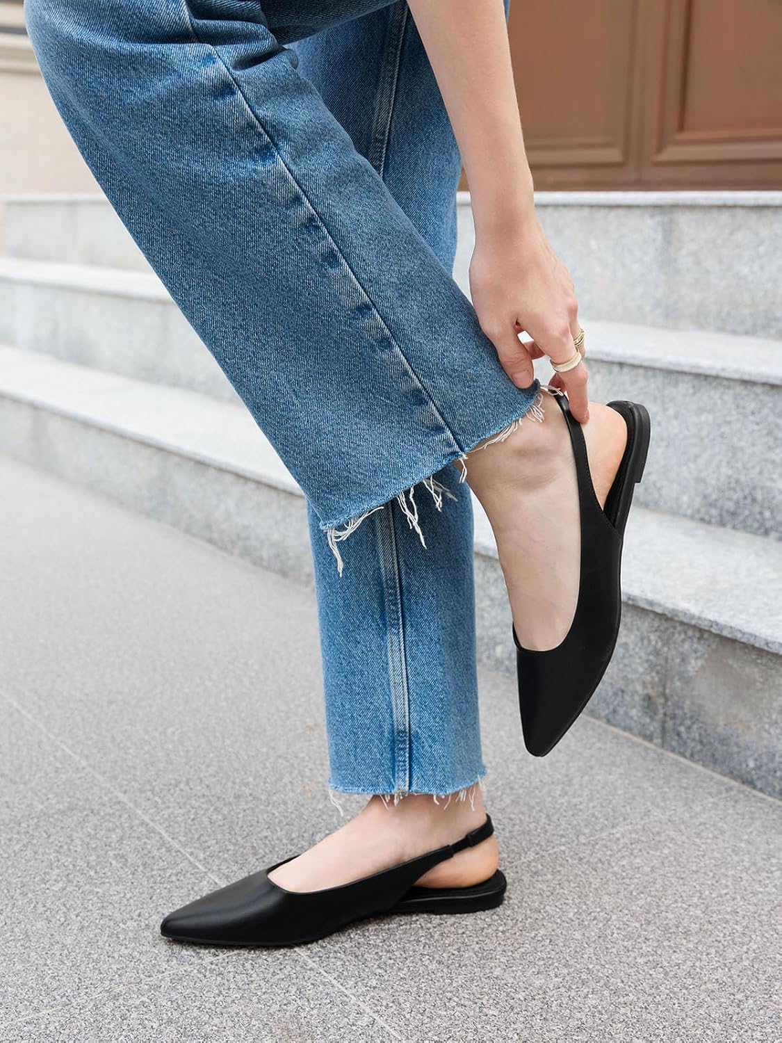 Coutgo Womens Slingback Flats Pointed Closed Toe Ballet Flats Comfortable Slip On Work Dress Shoes - Image 2