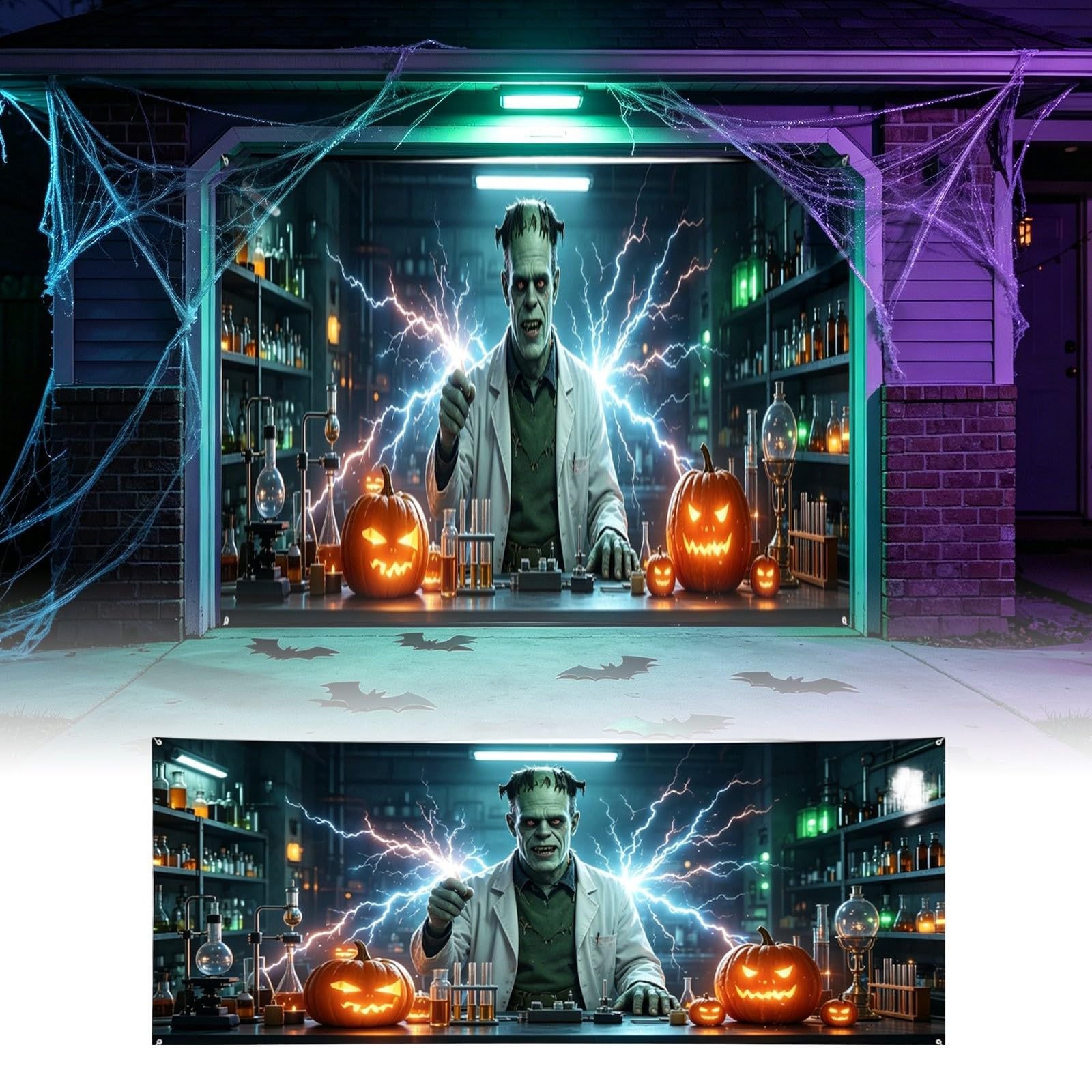 Letrero de patio con temática de Halloween para puerta de garaje para entrada frontal festiva, pancarta colgante para temporada, fácil de instalar, exhibición al aire libre