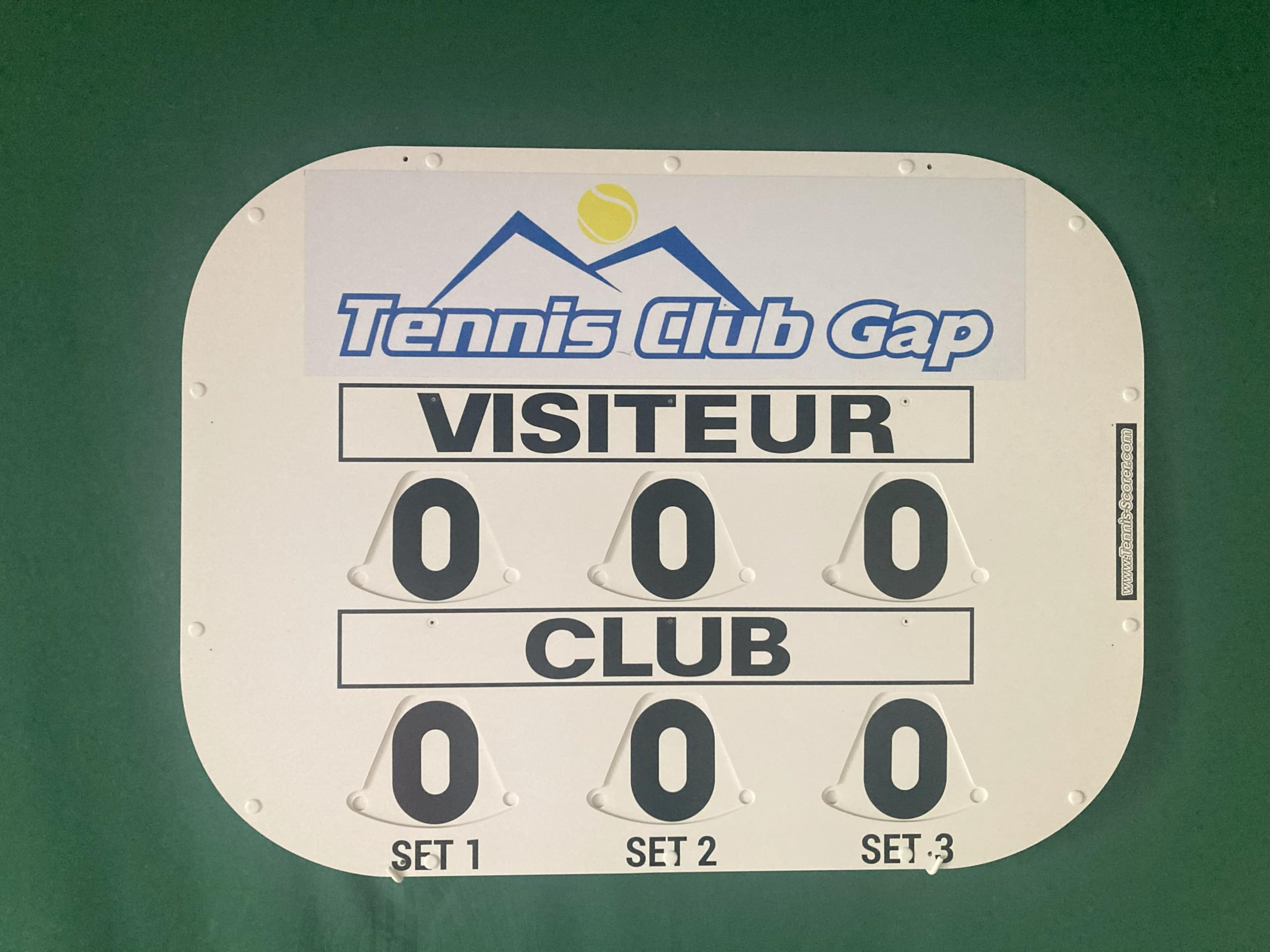 Tableau de Score Tennis (80 x 60 cm Cliptec) – Affichage Manuel à Disques rotatifs – Espace Sponsor – PVC | Garantie 5 Ans – Fabriqué en France – pour Clubs Tennis & Padel