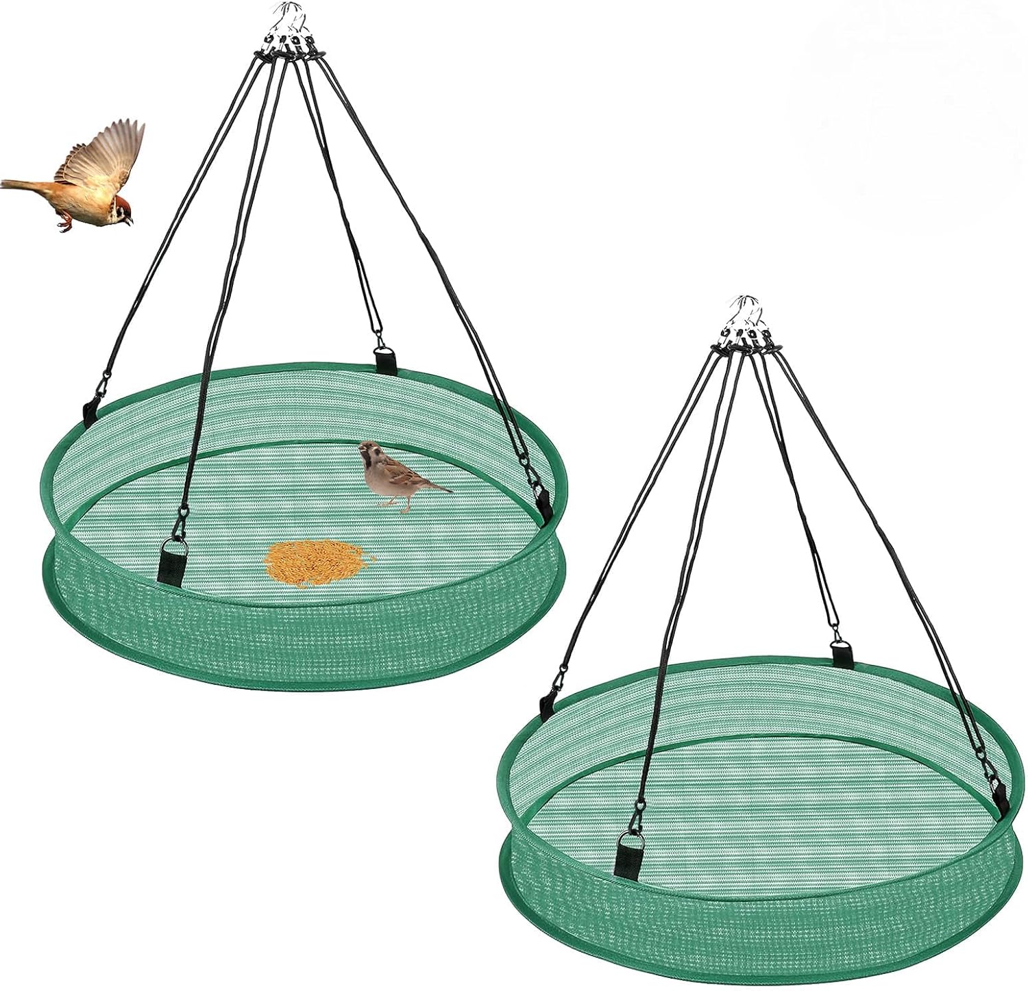 Joyzan Bird Seed Catcher Tray, Bird Feeders Hanging Spill Guard Platform to Catch Falling Adjustable Birdseed Hoop Hummingbird Bee Outdoor Accessory Yard Garden Lawn Backyard 16" Diameter 2Pcs