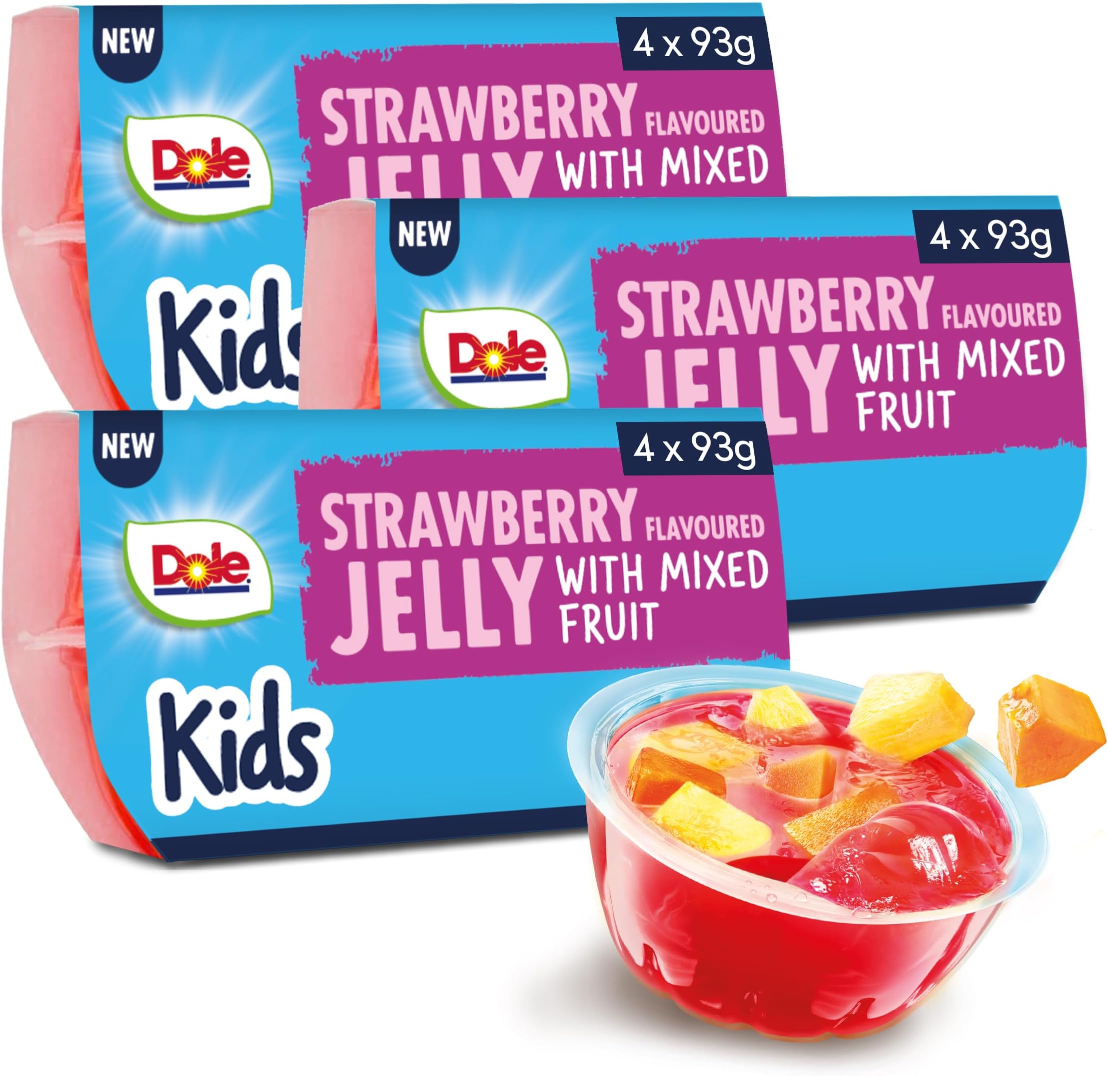 Dole Strawberry Jelly with Mixed Fruit 3 x 4 Pack, Healthy Snack for Kids Made with Fresh Fruit, No Added Sugar Fruit Bowls, Perfect for Breakfast or Dessert