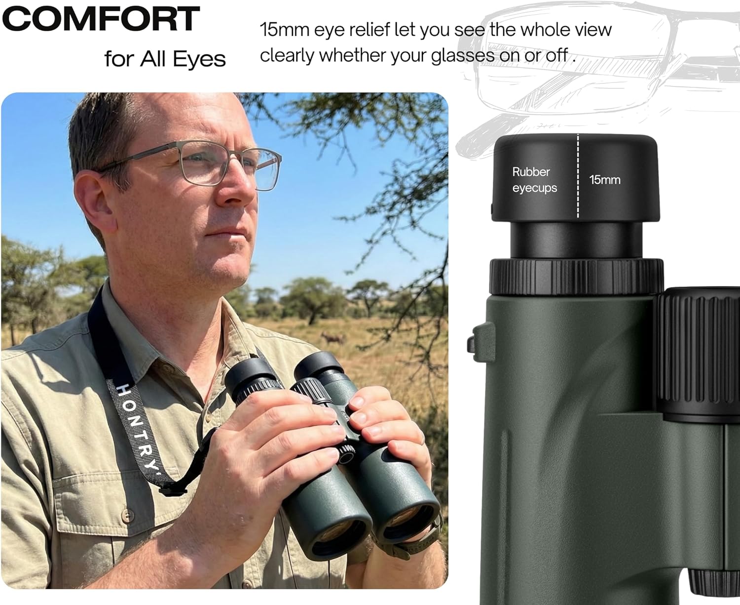Hontry 8x42 Binoculars with IPX6 Waterproof Protection for Bird Watching, Hunting, Cruise Ship, Travel and Safari - Image 5