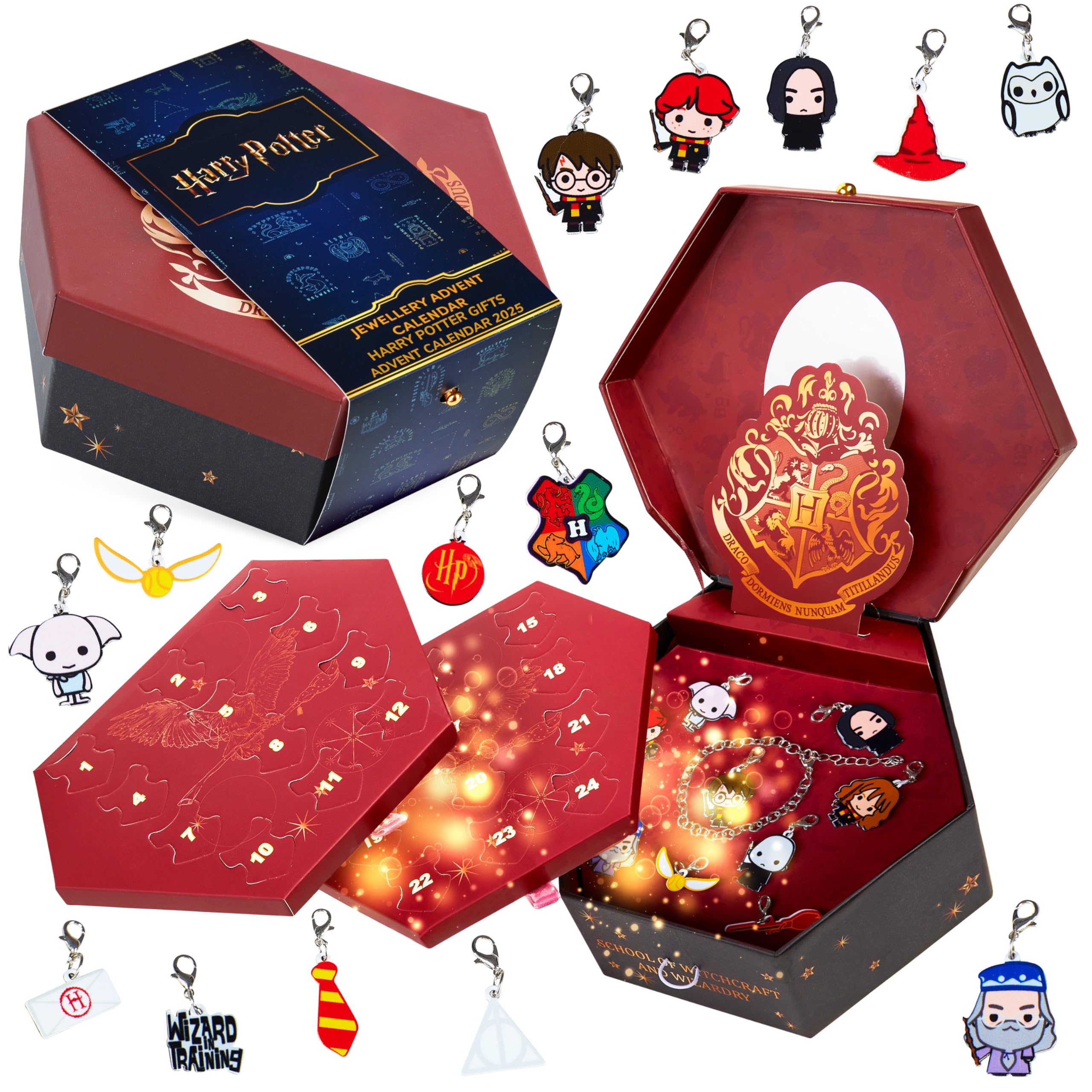 Harry Potter Advent Calendar 2025 Girls Teens Jewellery Christmas Countdown Calendar with Bracelet and Charms Hogwarts Chibi Characters