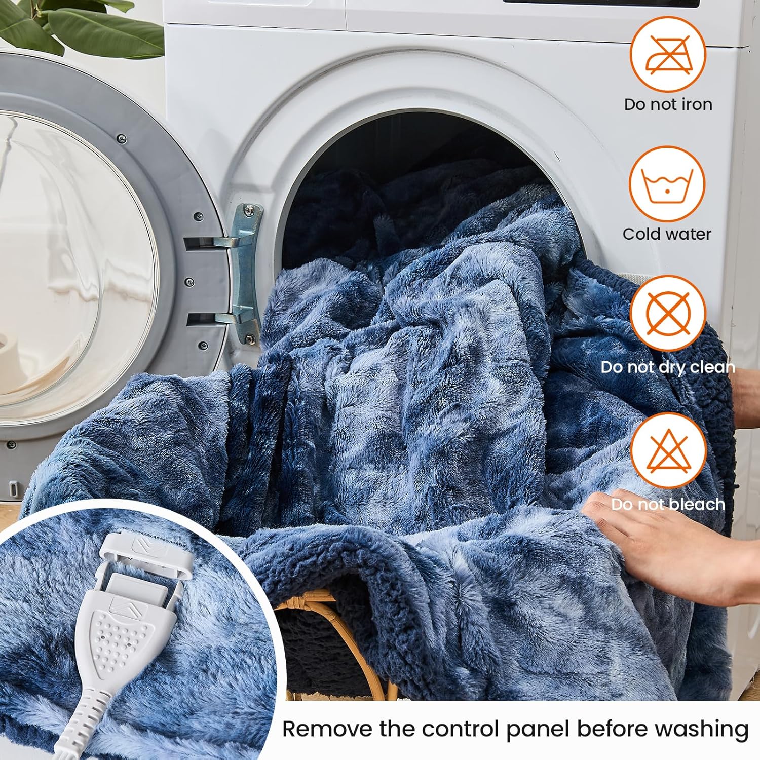 Electric Heated Throw Blanket - Faux Fur Sherpa 50"x60" Fast Heating Bed Blankets Throw with 6 Heating Levels & 4 Hours Auto Off, Over-Heat Protection ETL, Navy Blue - Image 7