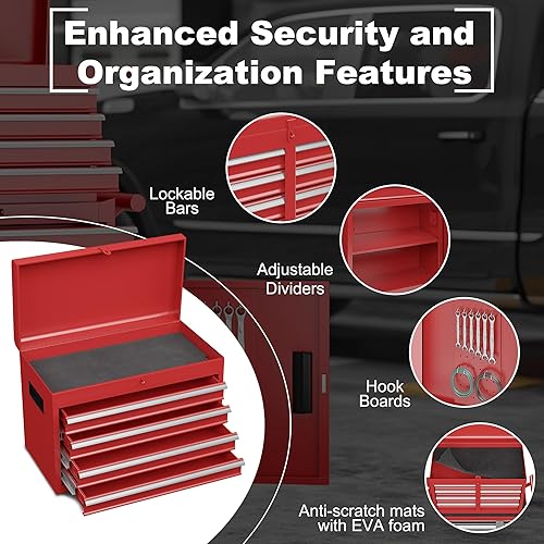 Miniatura 6 de Cofre de herramientas de 5 cajones, armario de almacenamiento de herramientas rodante con caja de herramientas superior desmontable, embalaje