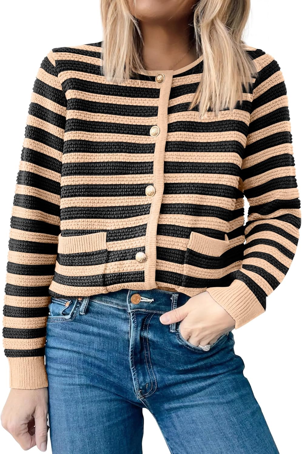 ANRABESS Womens Cardigan Sweater Long Sleeve Button Down Lady Tweed Knit Jackets 2025 Fall Outfits