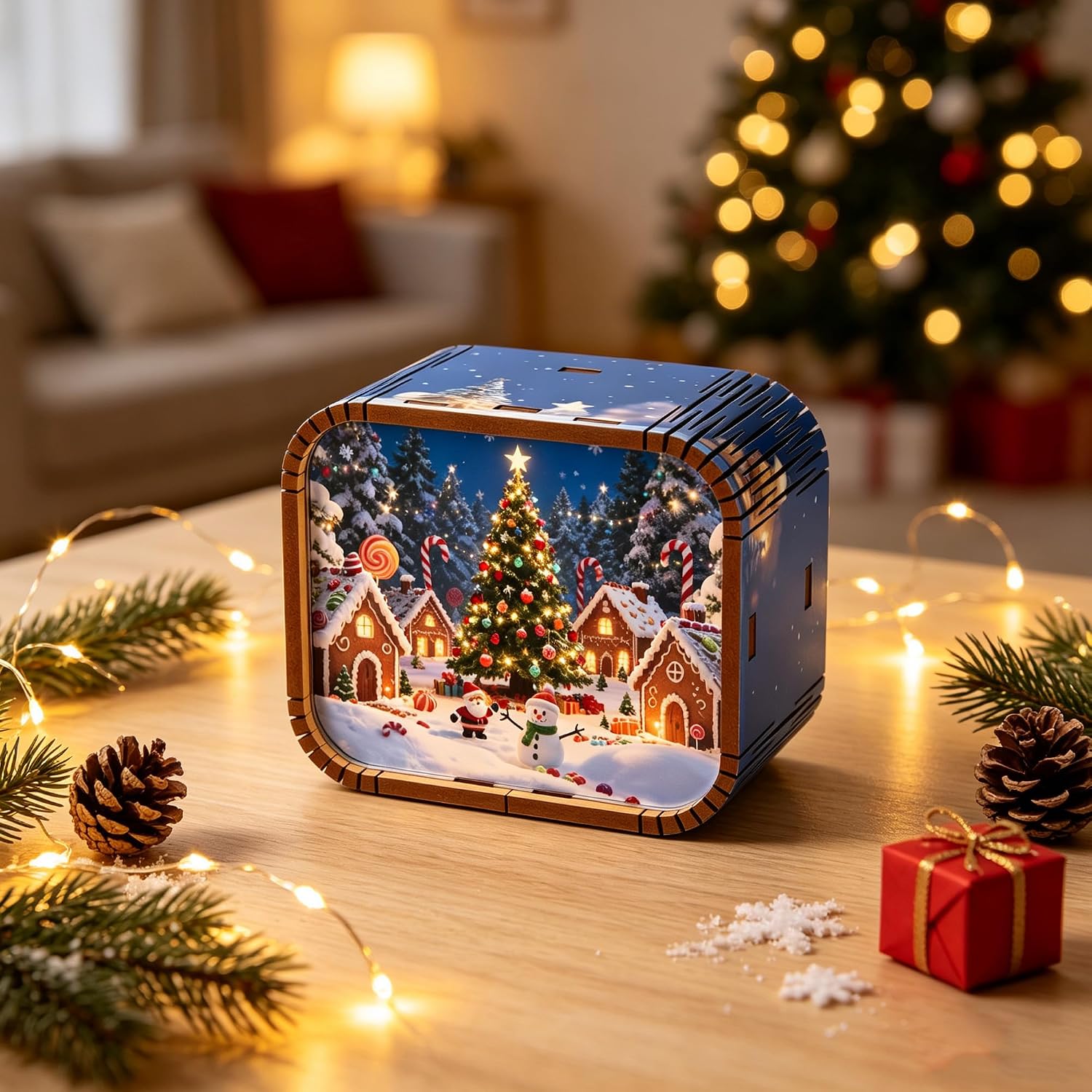 Christmas Music Box Mini Wooden Wind Up Musical Box Merry Christmas Song