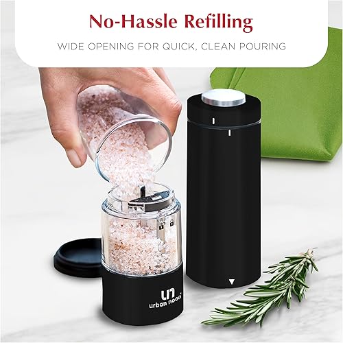 Miniatura 3 de Juego de molinillo eléctrico de sal y pimienta, molinos de acero inoxidable a pilas (1 molinillo de pimienta negra + 1 molinillo de sal blanca)