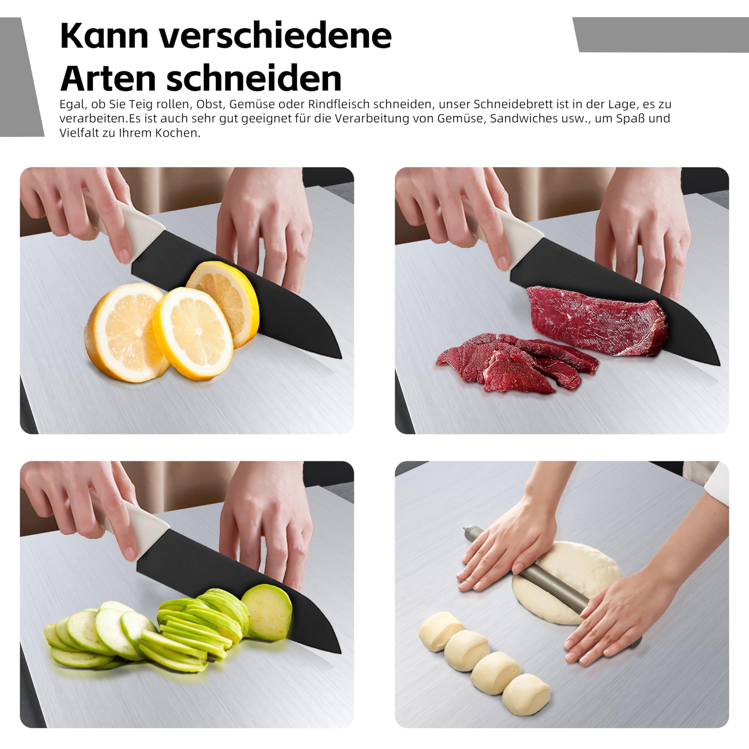Edelstahl Schneidebrett, Arbeitsplatte Knetbrett Edelstahl Für Kneten & Backen, Küchenplatte, Nudelbrett, Backbrett, Teigbrett mit Anschlagkante, Schneidebretter Metal zum Kneten Küche (50X50cm)