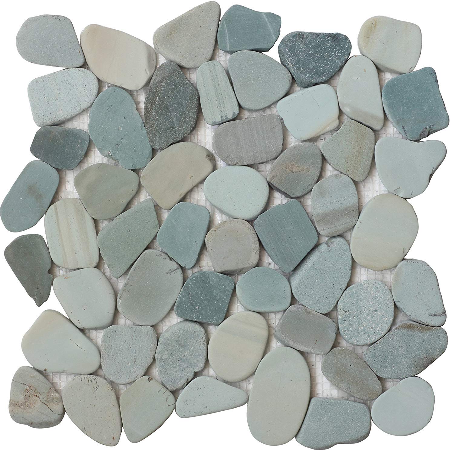 Interlocking Pebble Floor Tiles (1-Sheet) Kitchen, Bathroom, and Patio Flooring | Indoor and Outdoor Use | Natural Indonesia Green Stones | Quick and Easy Grout Installation