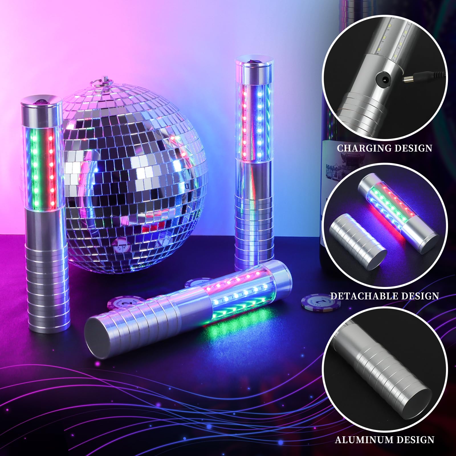 4 piezas de luz estroboscópica LED RGB recargable para servicio de bengalas de servicio de botella reutilizable botella de champán LED de mano para club, escenario, discoteca, fiesta, concierto,