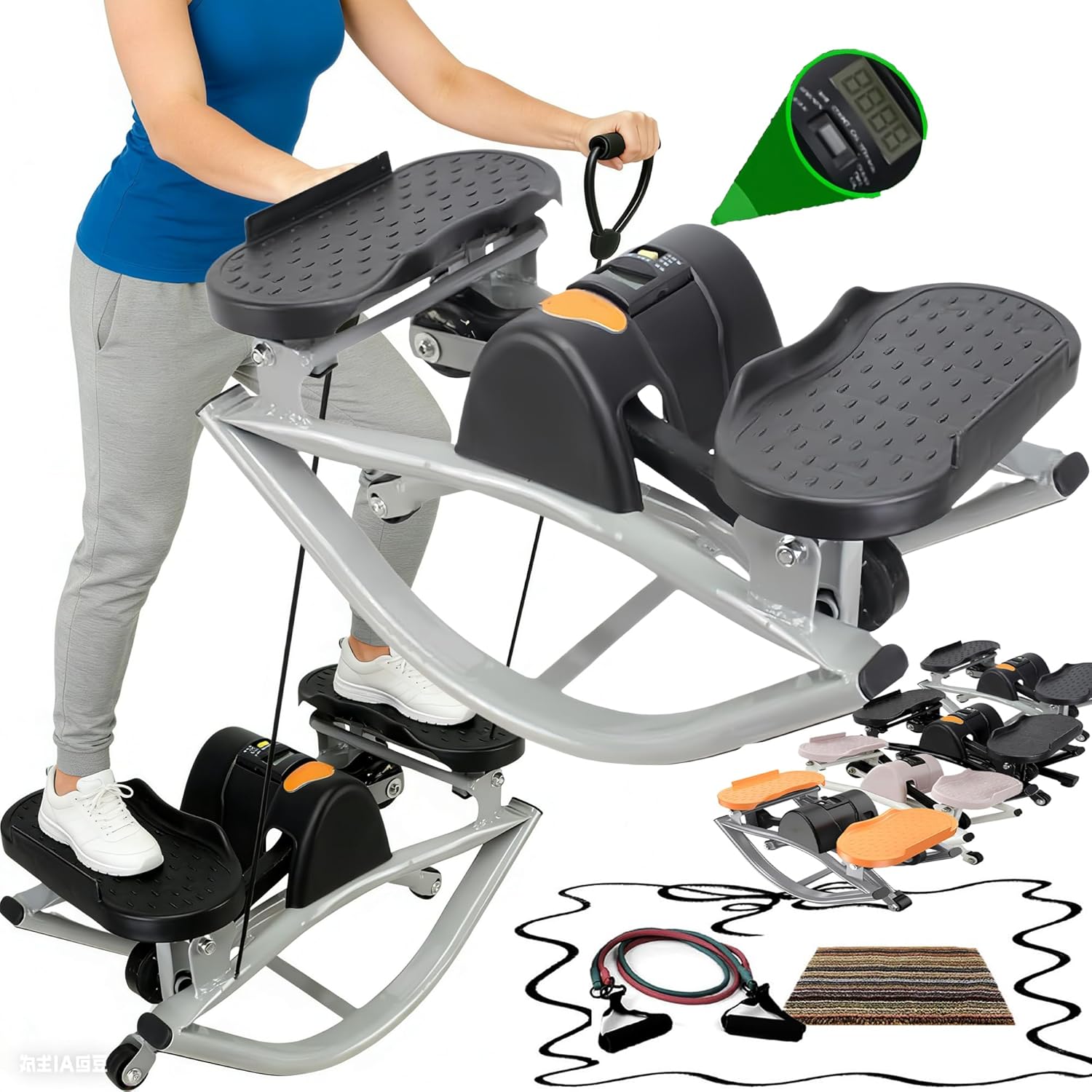 Rock Stepper Side to Side with Digital Display Rock Stepper Side to Side Machine Rock Stepper Exercise Machine with Resistance Bands&Led Display, Low-Impact Home Workout