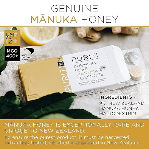 Miniatura 8 de PURITI Pastillas de miel de Manuka UMF 12+ (paquete de 16) Miel de Manuka UMF 10+  Chupetes de garganta sin azúcar premium para tos y dolor de