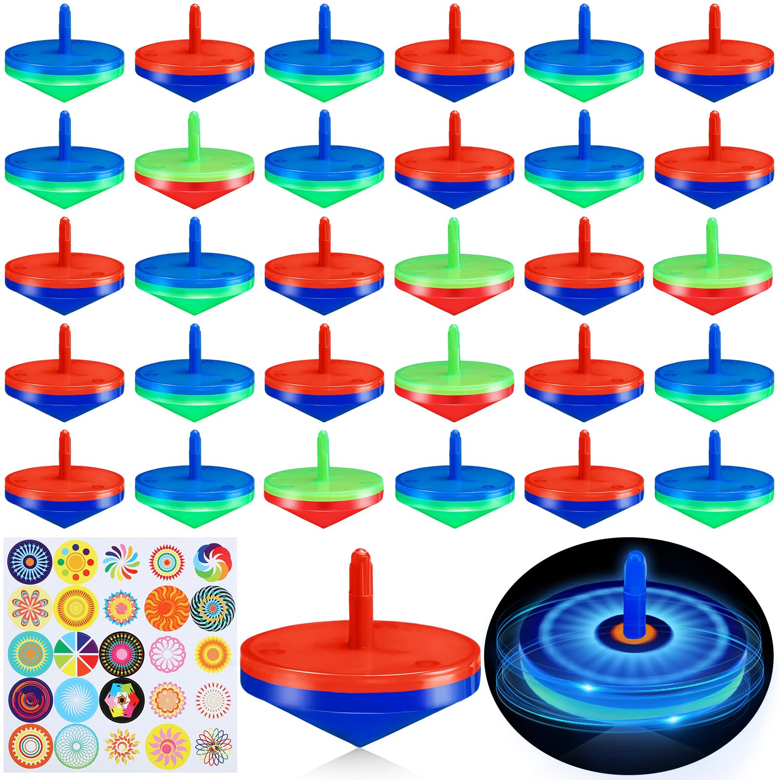 100 Pcs Light Up Mini Spinning Tops LED Flashing Spinners Bulk with Gyroscope Novelty Hand Spinners Toys with Colorful Stickers DIY Your Own Small Hand Spinners Toys for Party Favors
