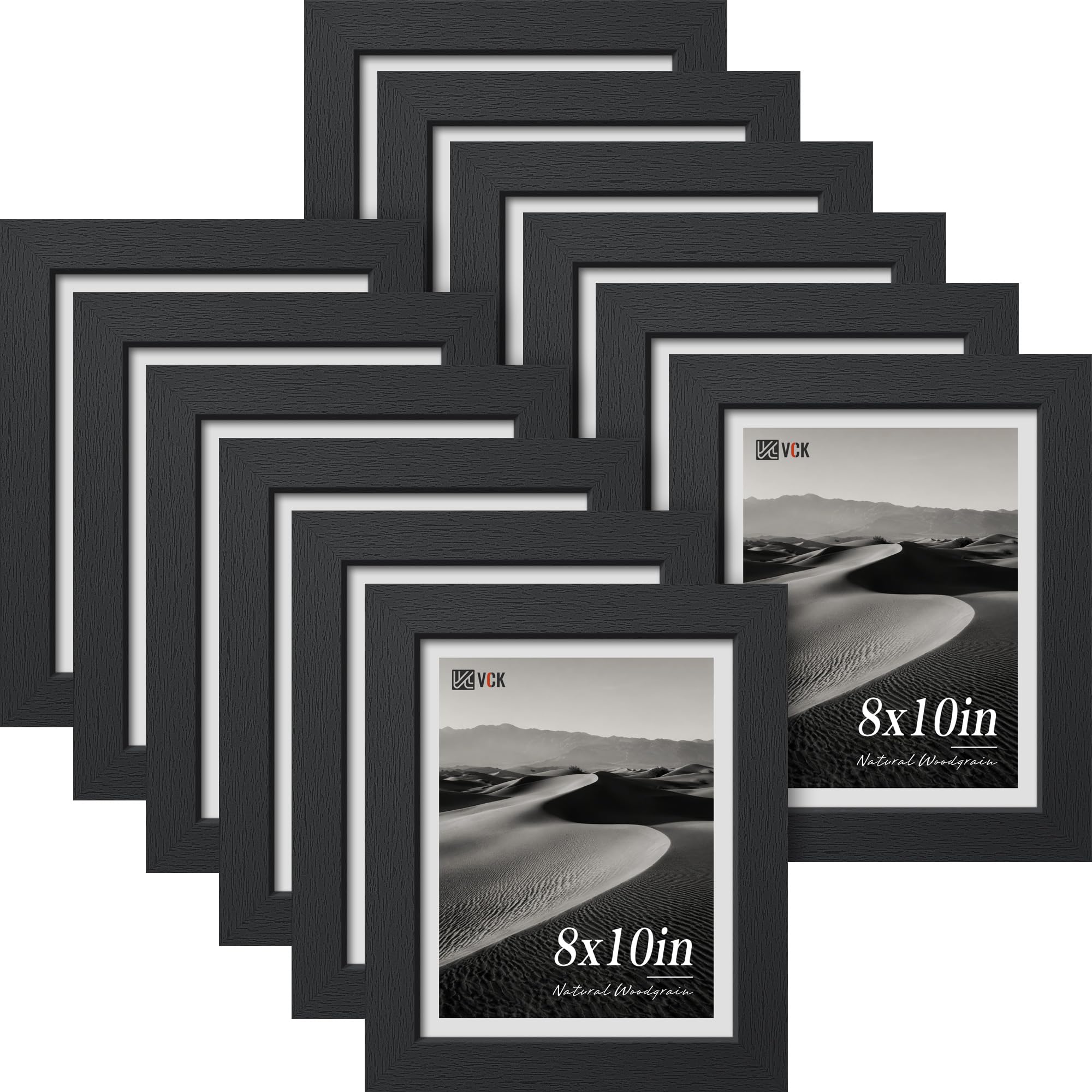 VCK 20,3 x 25,4 cm Bilderrahmen 12er Set Schwarz Holz 8x10 Fotorahmen für Wandmontage horizontal & vertikal