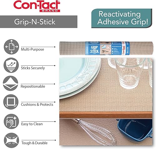 Miniatura 6 de Con-Tact Brand Grip-N-Stick - Forro antideslizante duradero para estantes y cajones, 18 x 4 pies, color gris pardo