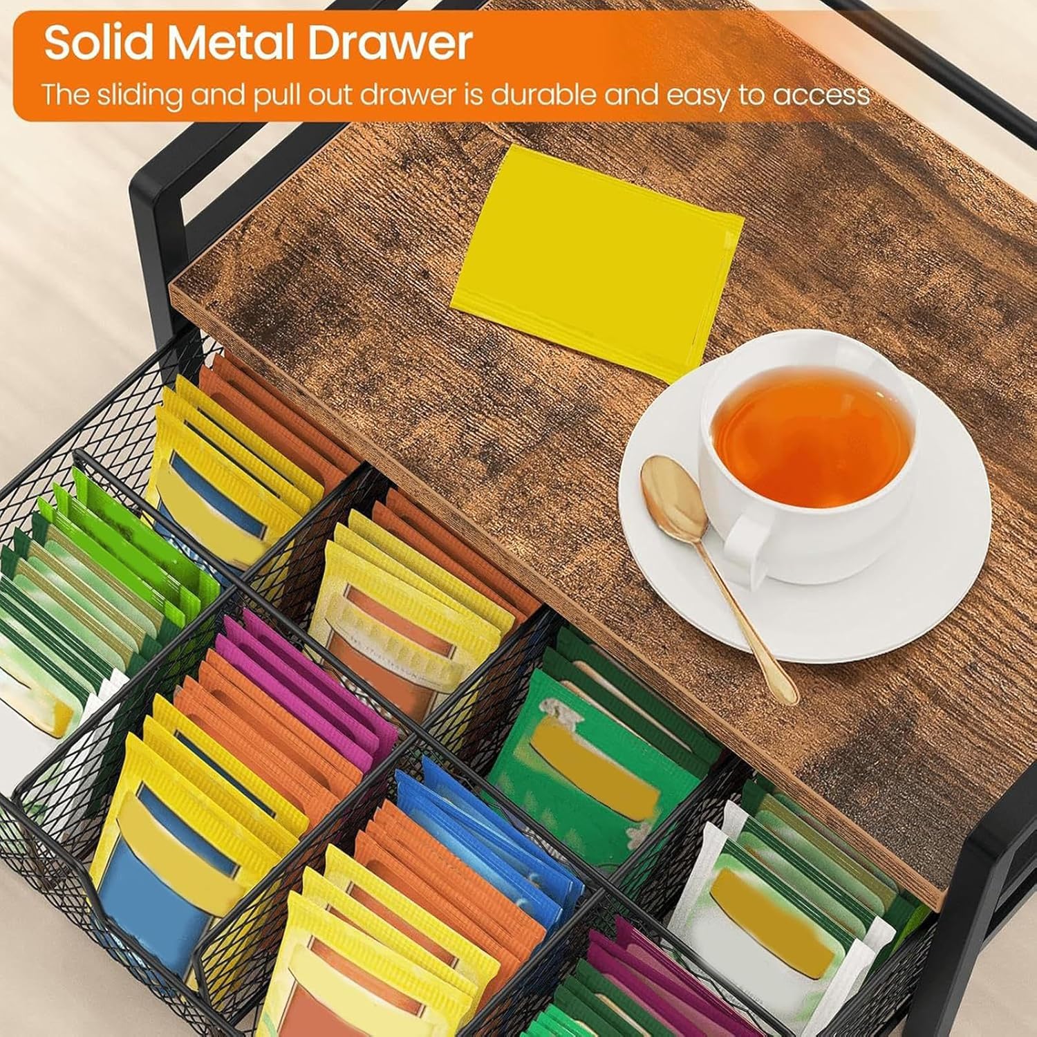 Tea Bag Holder, Rustic Vintage Anti-Slip Container for Home, Dorm, Apartment, Bar, Meditation Room, Counter & Living Room Tea Station