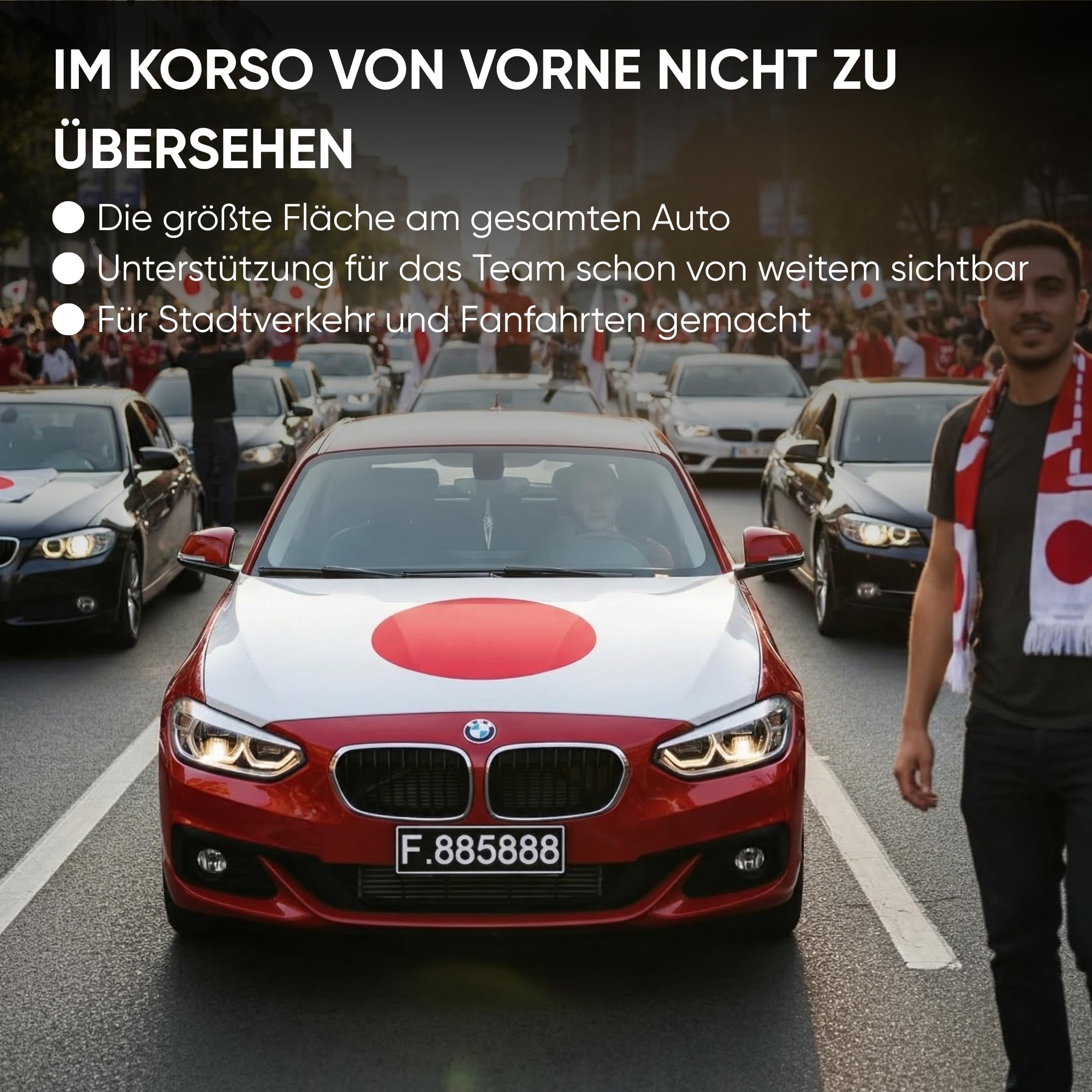Auto Fahnen Japan Set - Motorhauben Fahne & 2 Autofahnen für Fenster, Fußball Fanartikel FZG für EM & WM, Japanische Flagge Deko Set