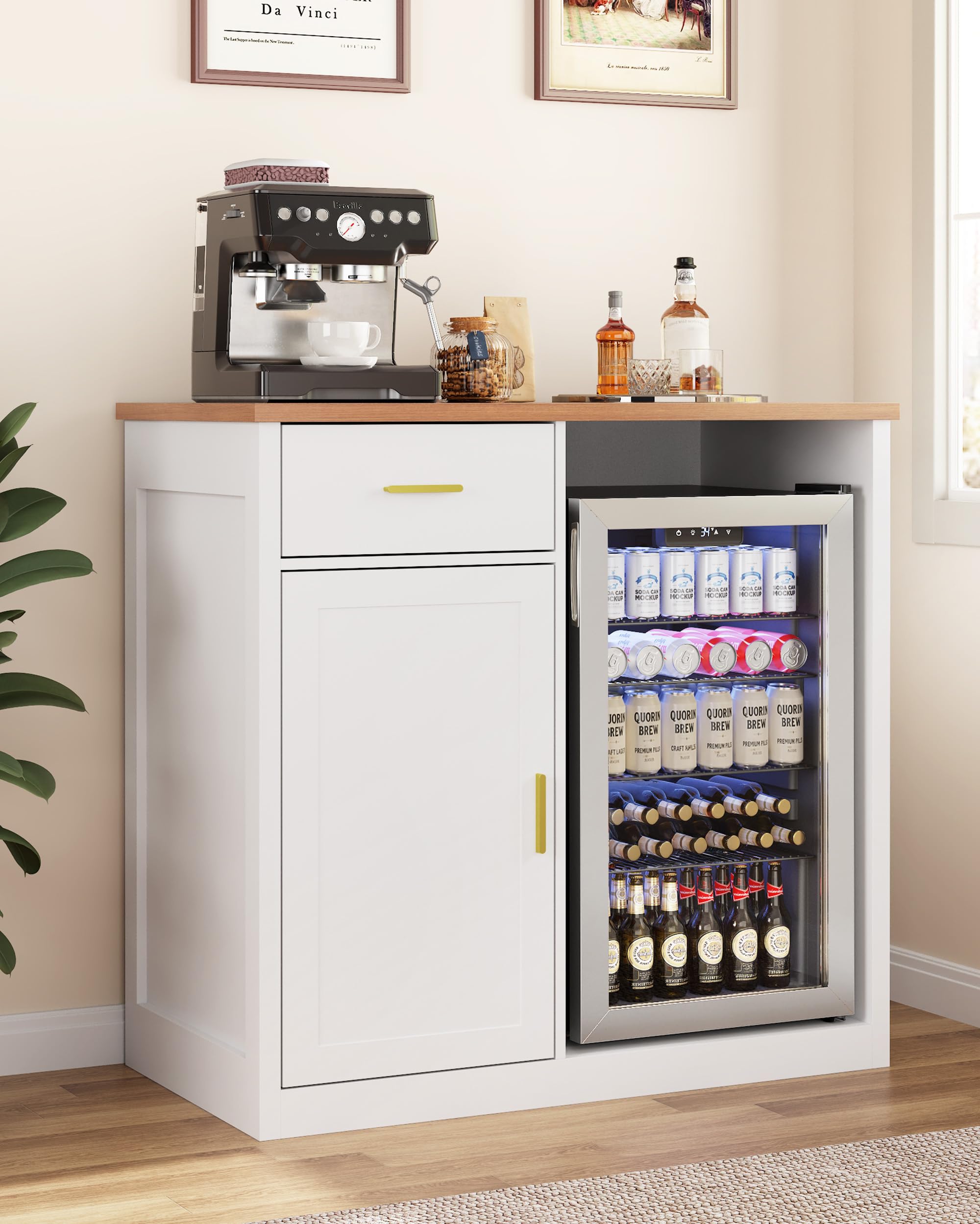 Mini Fridge Cabinet, Coffee Bar Cabinet with Fridge Space (Not Included)