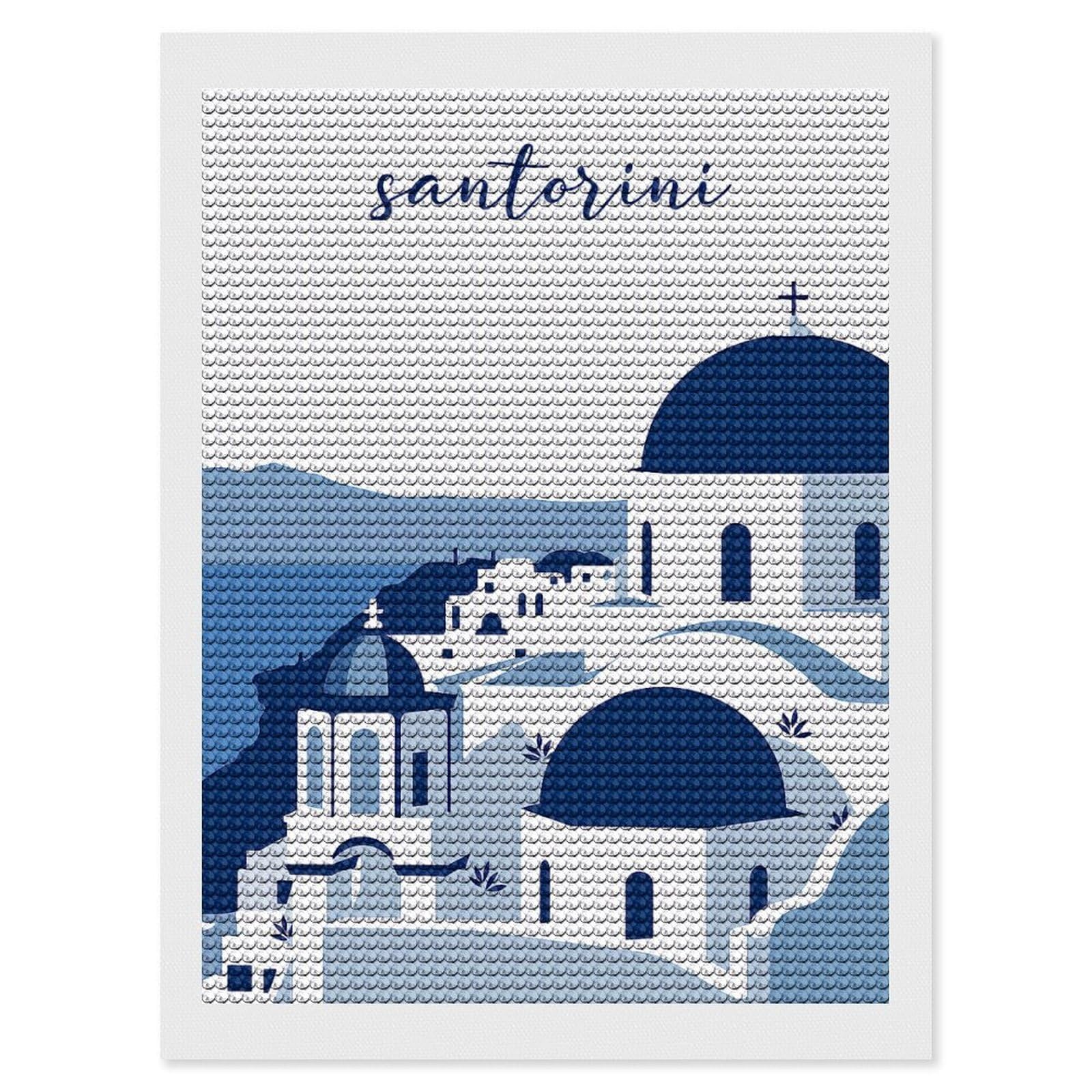 Junmoney Santorini Travel (7) DIY Diamond Art Canvas Kit 12"x16", Complete Accessories, Creative Leisure Activity, Home Wall Decor, Gift Idea