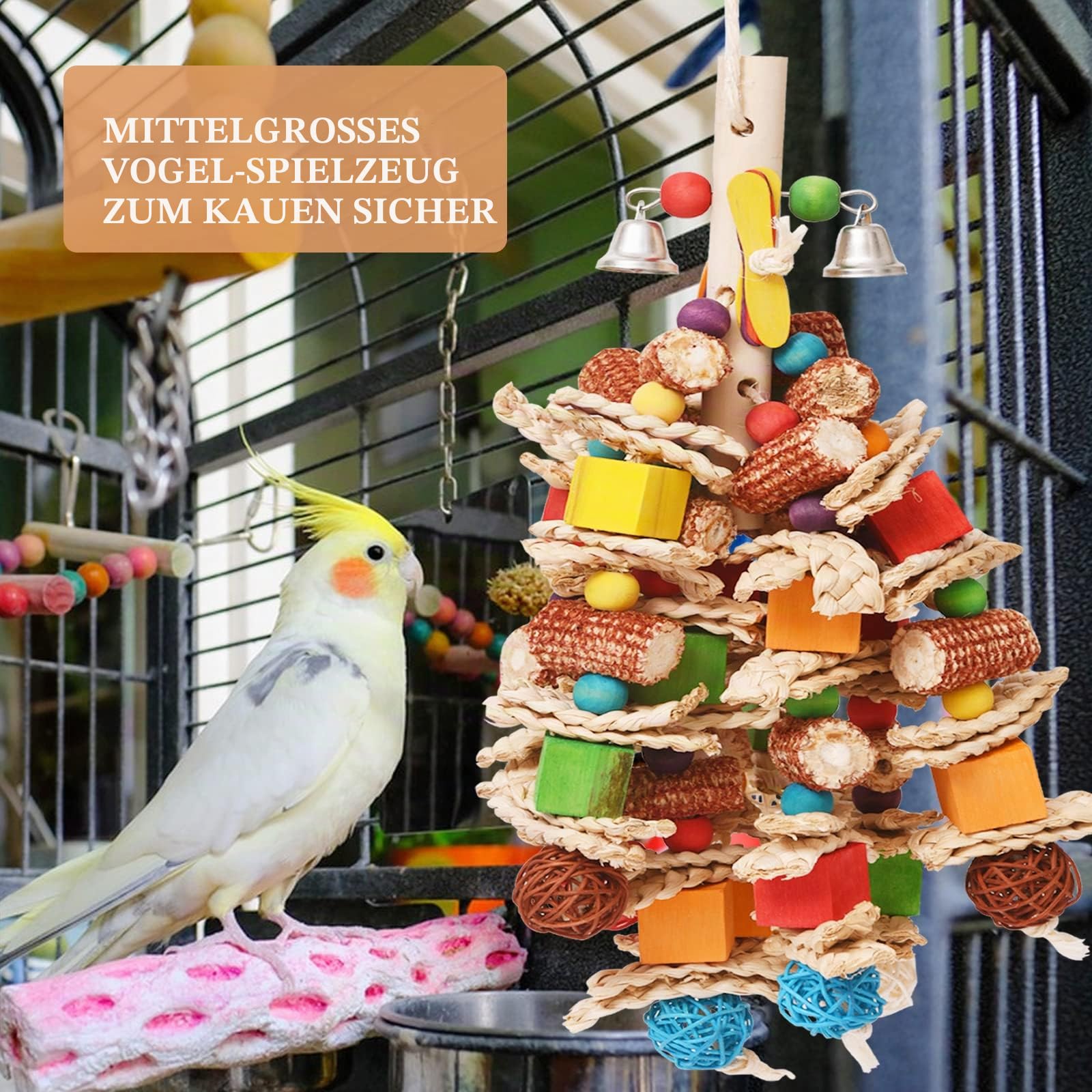 MYMULIKE Vogelspielzeug, Papageien Spielzeug, großer Papagei, Vogelkäfig Zubehör, Natürliches Maiskolben, für Wellensittich Papageien Graupapageien Nymphensittiche Finken Sittiche Kakadus Aras