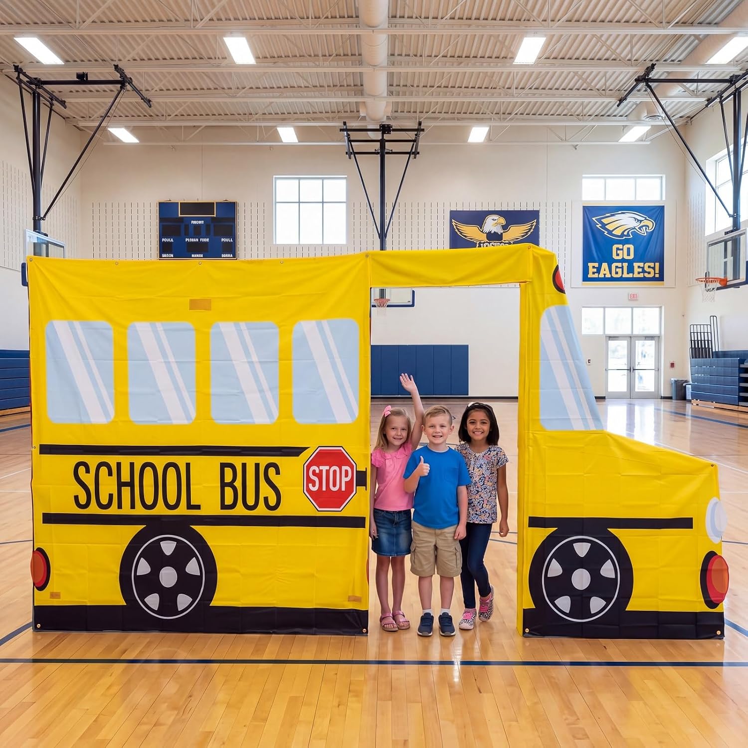 Breling School Bus Classroom Door Cover and Wall Decor Set, Welcome Back to School Door Decoration First Day Backdrop Polyester Fabric Porch Sign for Classroom Office Holiday Home Party Photo