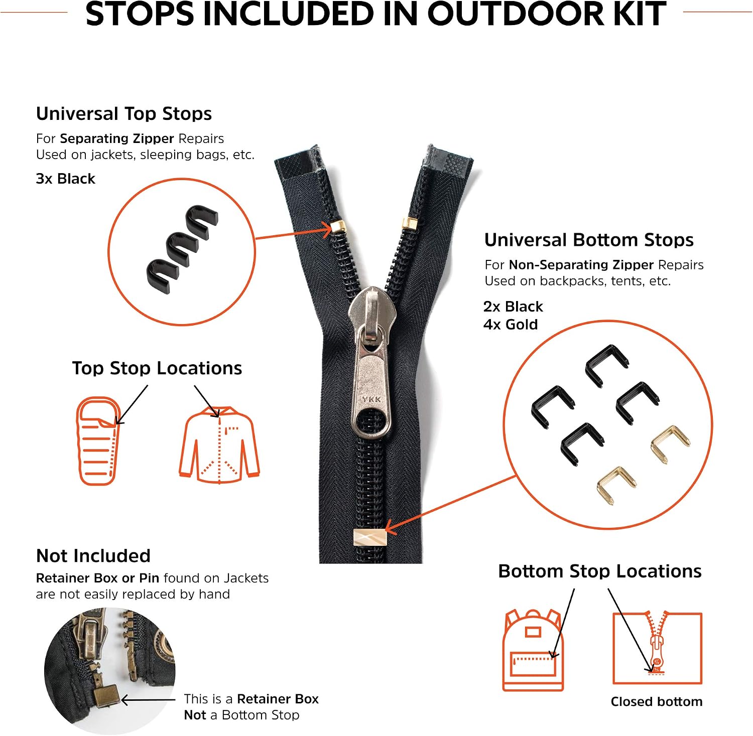 Zipper Rescue Outdoor Zipper Repair Kit - The Original Zipper Pull Replacement kit for Backpacks, Coats, Tents - Included 9 Sliders, 6 Bottom Stops, 3 Top Stops - Made in America Since 1993 image 5