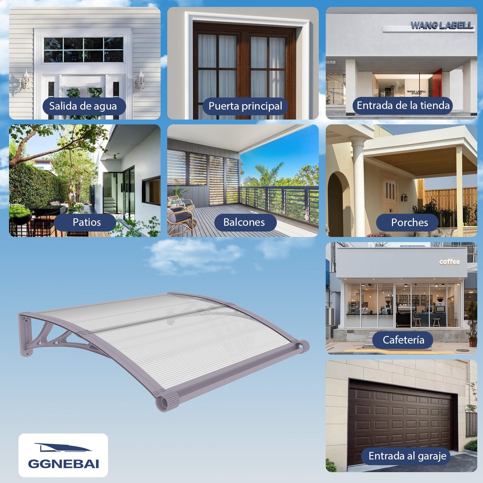 Marquesina para Puerta Exterior 100x80 CM,Tejadillo de Protección con Fregadero de Drenaje contra Lluvia y Rayos UV,Cubierta de Policarbonato para Puertas,Ventanas,Porches,Patios y Terrazas