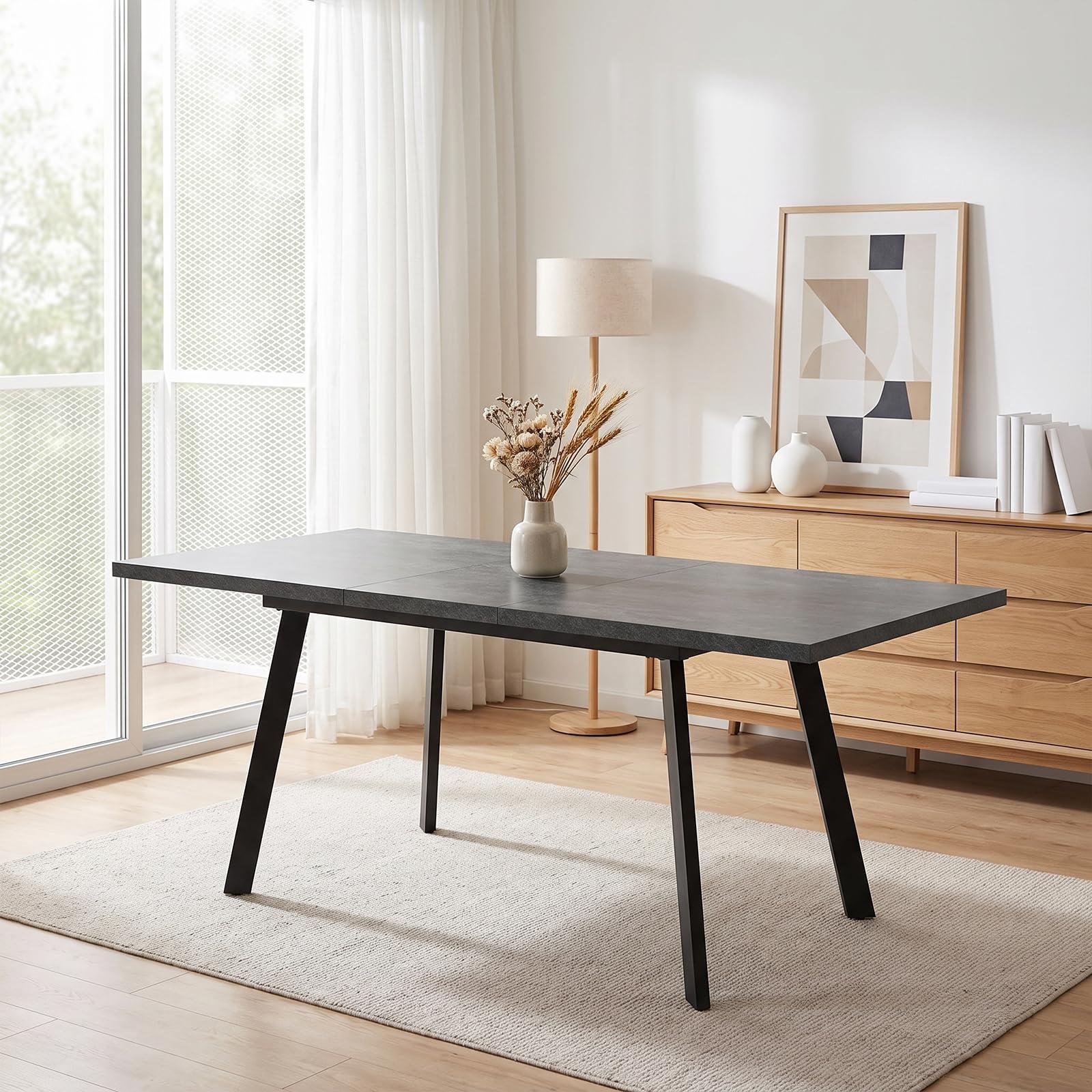 JIEXI Set tavolo da pranzo allungabile, moderno grigio scuro, tavolo da cucina, tavolo da pranzo mobili per soggiorno, appartamento