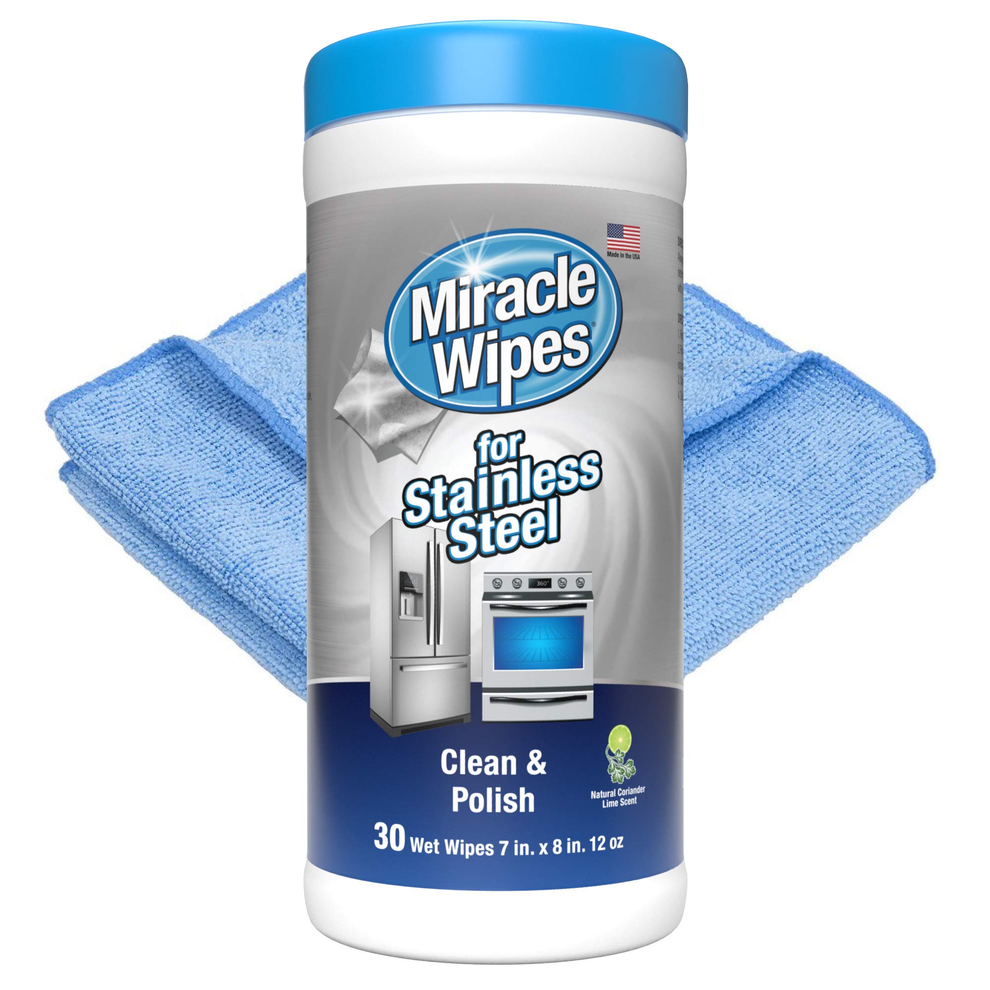 MiracleWipesfor Stainless Steel Cleaning - Kitchen Appliances, Oven, Grill, Refrigerator, Dishwasher, Microwave, Sink, Hood - Removes Fingerprints and Smudges - Cleaning Supplies - (30 Count)