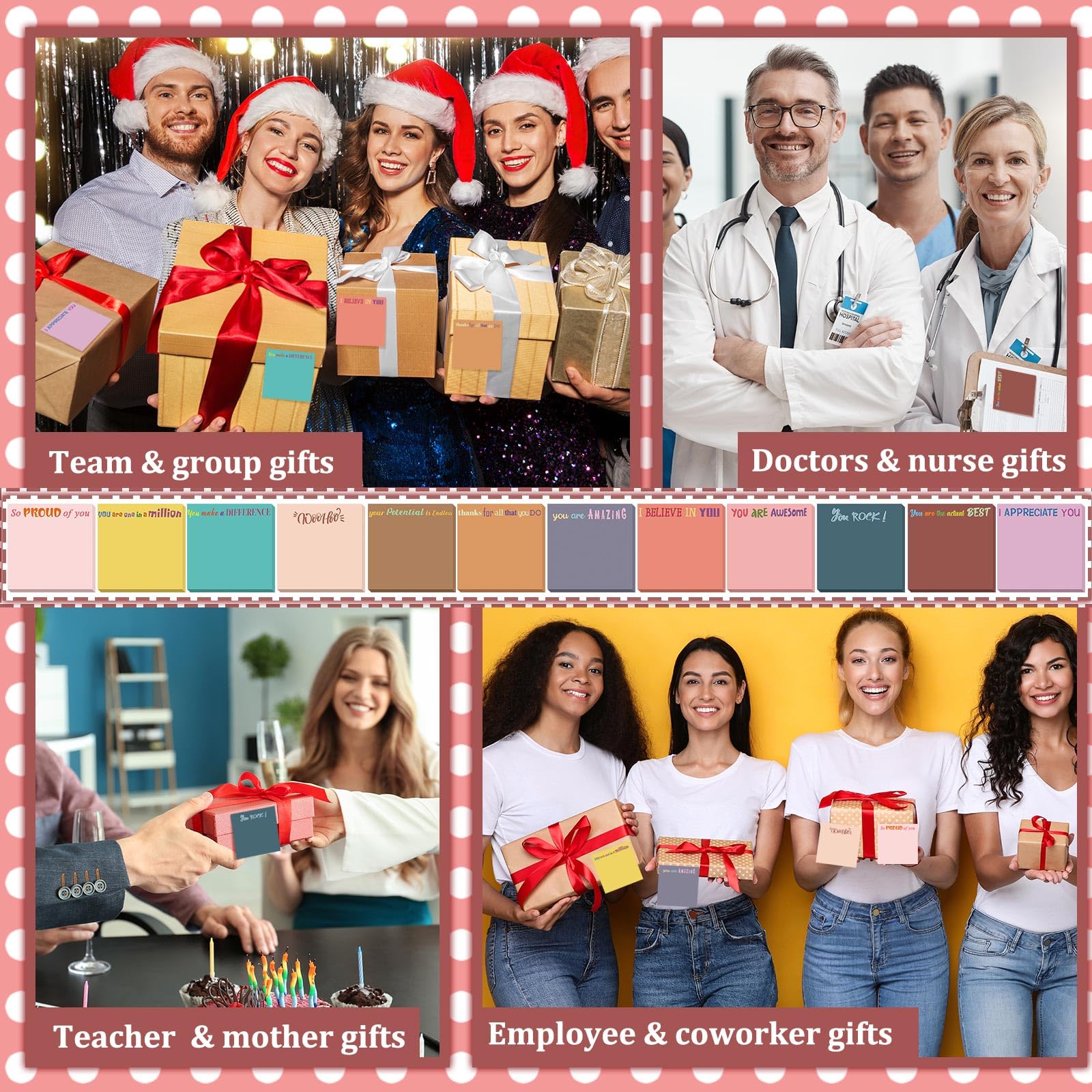 Yinder Inspirierende Haftnotizen, niedlich, motivierend, Haftnotizen, Geschenke für Kollegen, Krankenschwestern, Bürobedarf, 7,6 x 7,6 cm (Vintage-Stil, Dankeschön), 24 Stück