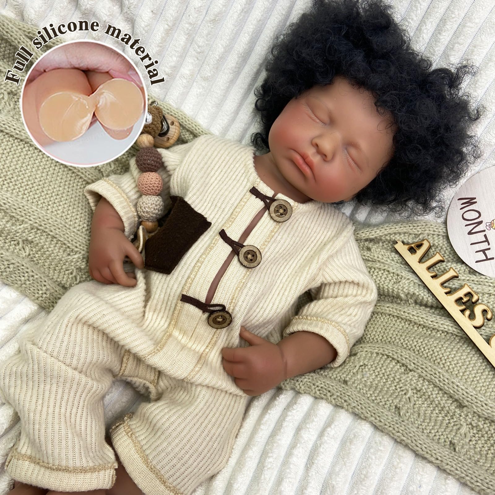 Muñeca Bebé Reborn Silicona 51 cm con Boca Abierta,Cabello implantado
