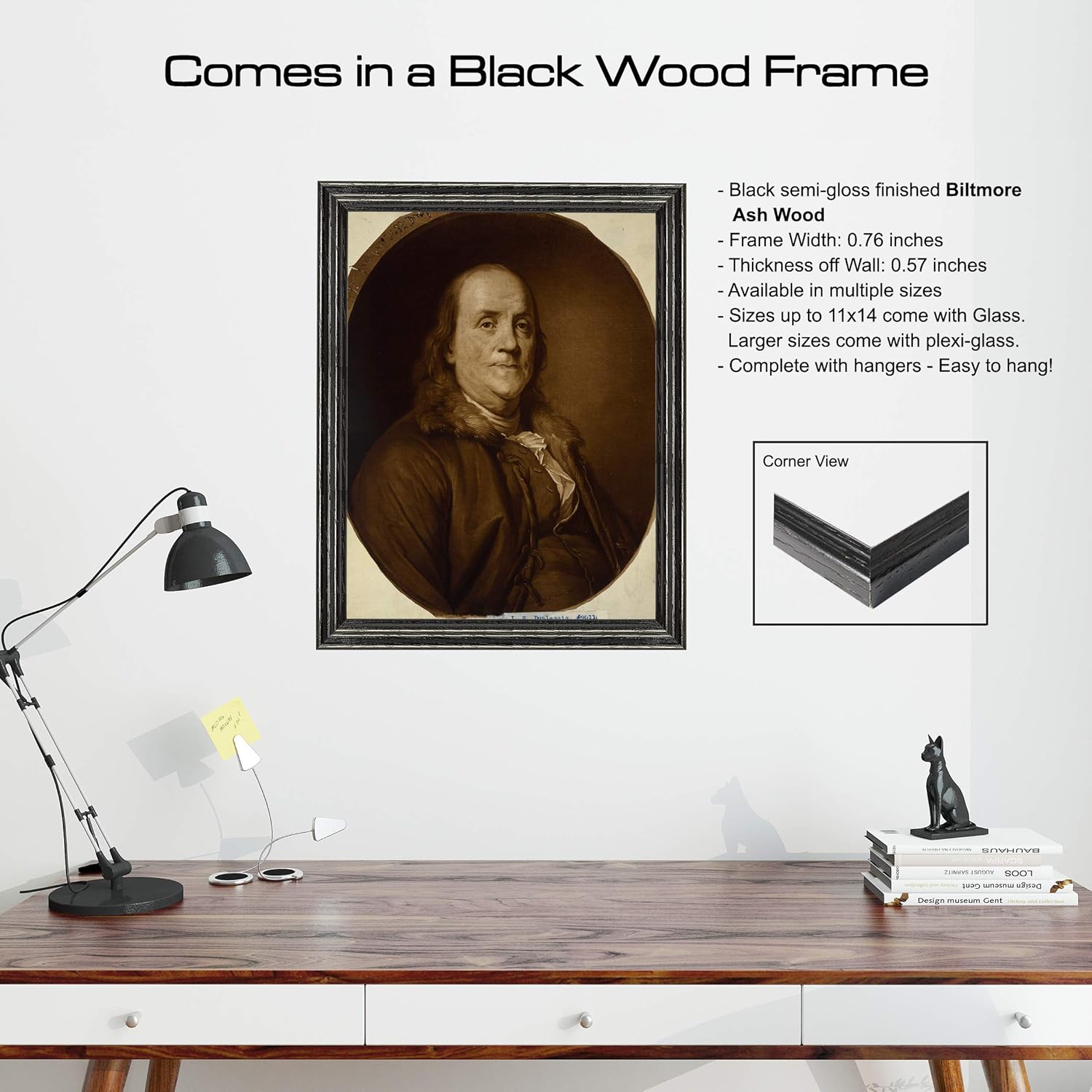 Benjamin Franklin Photograph in a Black Wood Frame - Historical Artwork from 1907 - (8" x 10") - Semi-Gloss