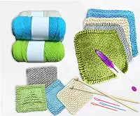 Kit de tricô para iniciantes para adultos – Crie 4 panos de prato e 4 porta-copos, kit de tricô multifuncional para iniciantes com fio de algodão, agulhas de bambu e 8 padrões, presente feito à mão