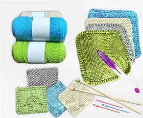 Kit de tricô para iniciantes para adultos – Crie 4 panos de prato e 4 porta-copos, kit de tricô multifuncional para iniciantes com fio de algodão, agulhas de bambu e 8 padrões, presente feito à mão