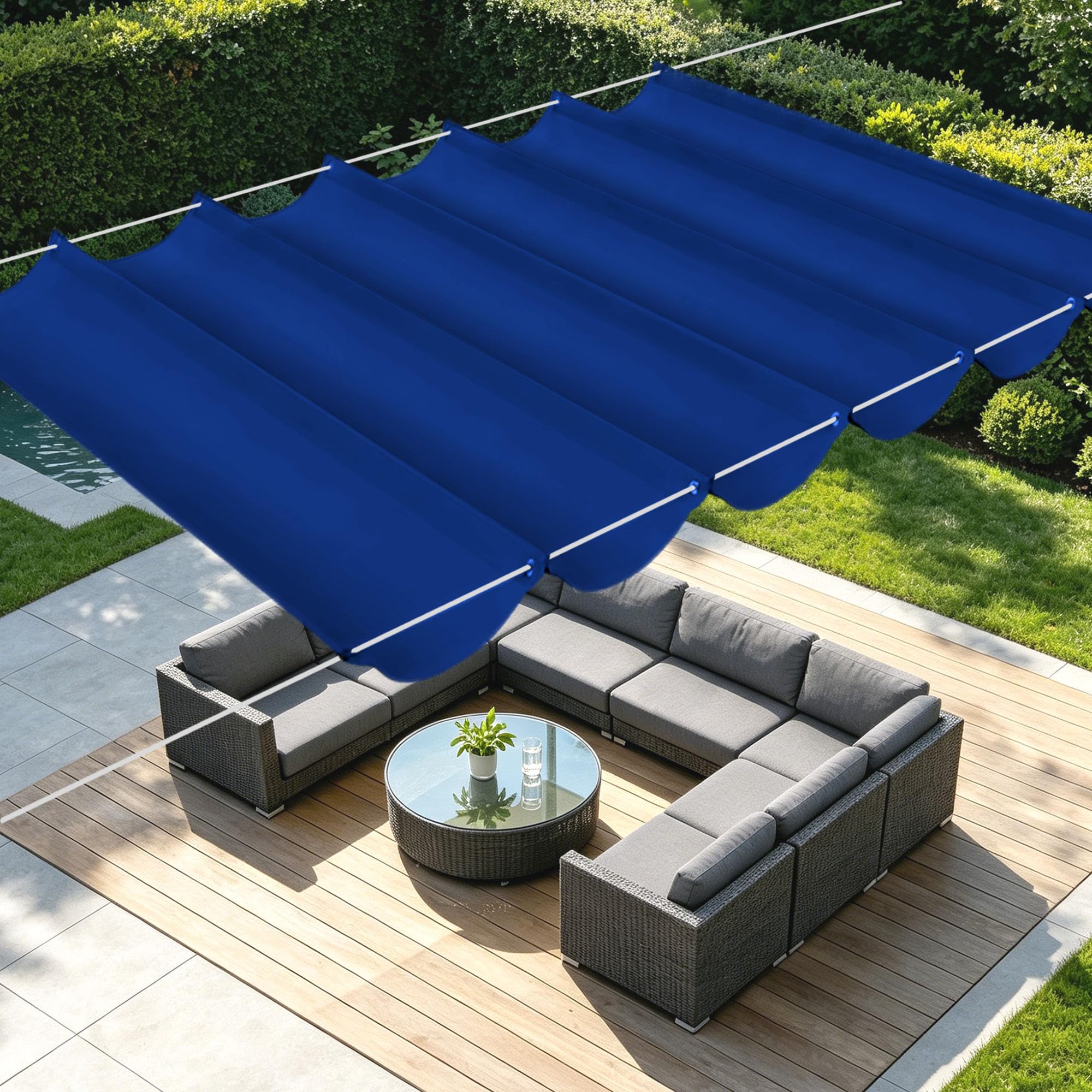 Voile d'ombrage imperméable rectangle 400x360 cm bleu foncé pour terrasse
