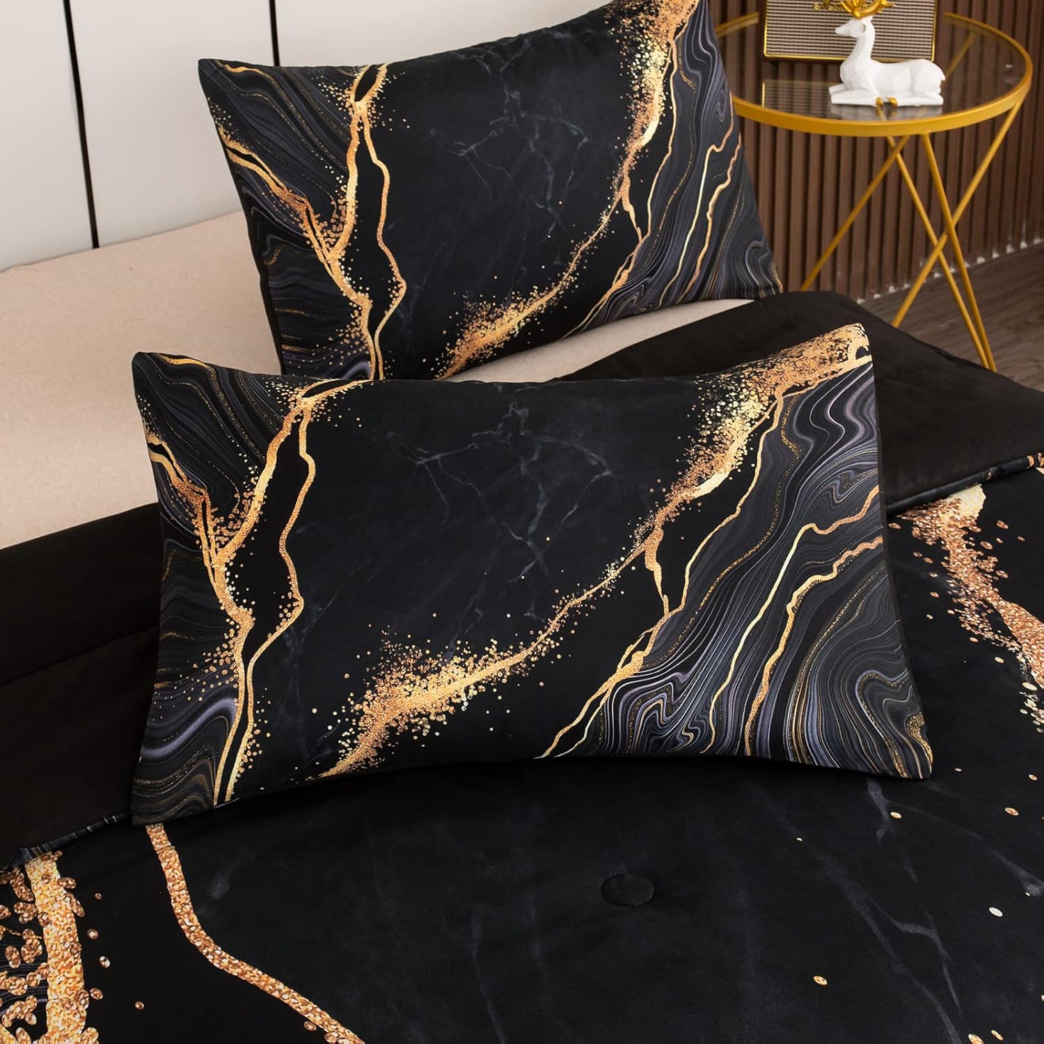 Tailor Shop Marble Bedding Set Soft Microfiber Black and Gold Comforter Set Queen Size for Kids Men and Women with 1 Marble Comforter and 2 Pillowcases - Image 4