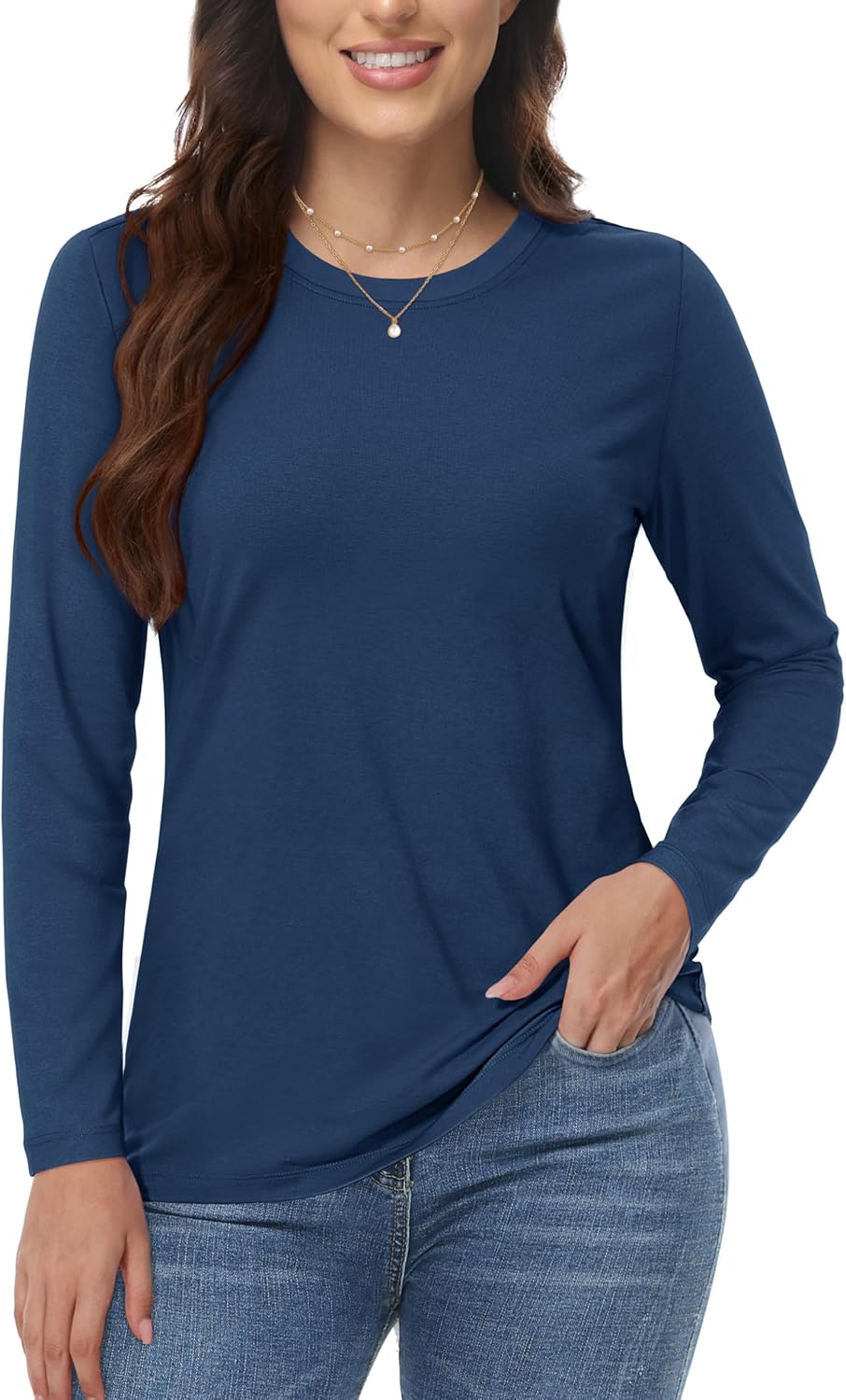 YUCOLEN Long Sleeve Shirts for Women Cotton Crewneck Casual T-Shirts Soft Basic Tee Long Sleeve Tops