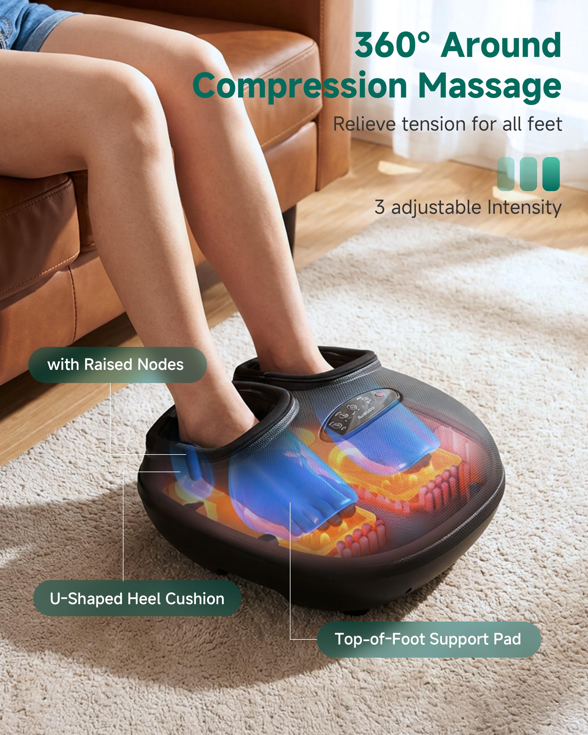 Snailax Shiatsu Fußmassagegerät mit Wärme für Plantarfasziitis Neuropathie, Elektrisches Fussmassagegerät mit 4D tiefen Kneten | Rollen | Kompression | Vibration, Bis Schuhgröße 47, Geschenke
