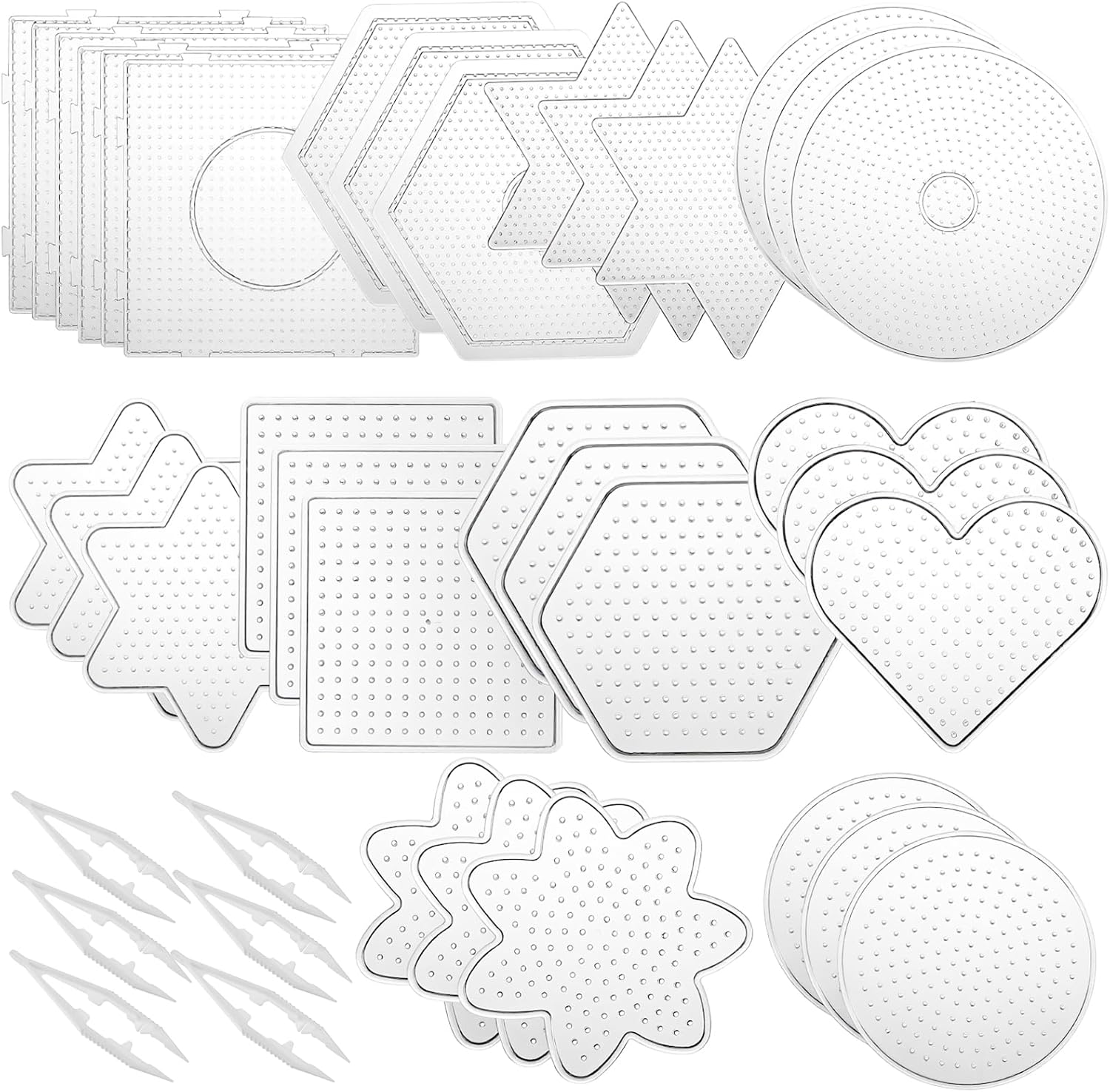 45 Pcs 5 mm Fuse Beads Pegboards Perlers Bead Pegboards Plastic Boards Large Clear Pegboard Kits Template Beading Supplies for Craft Projects, 10 Different Shapes