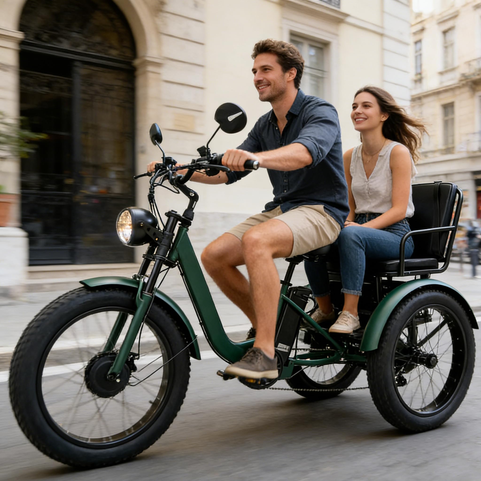 Tricycle électrique 7 Vitesses Pour Adultes,Vtt électrique à Gros Pneus 24" X 4.0 48 V 18 Ah,écran Lcd,Freins à Disque Doubles Et Phare LED,Pour Les Déplacements Quotidiens Et Le Shopping. Green