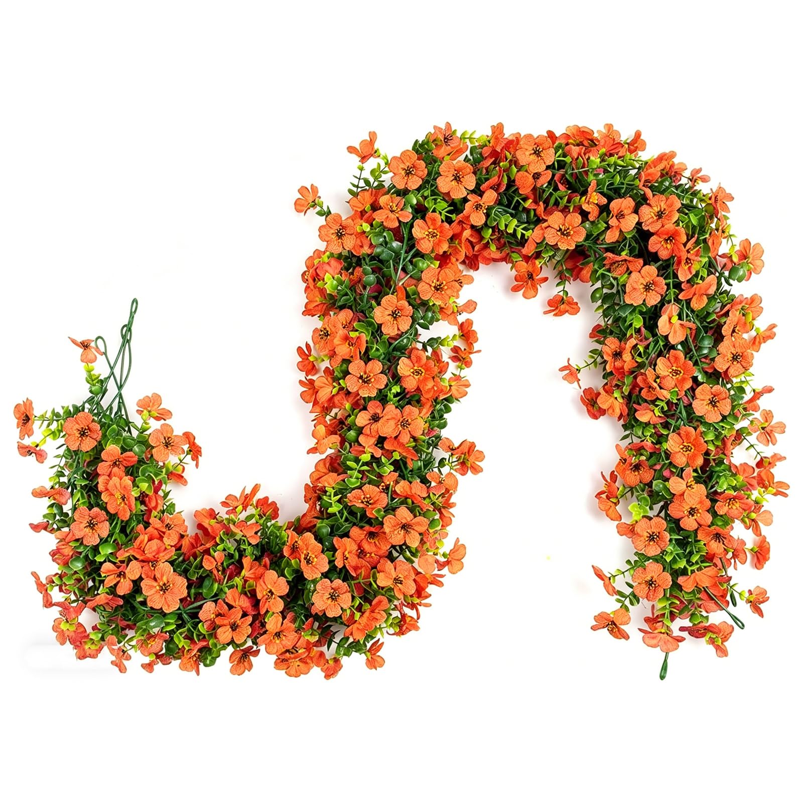 NEWFT Realistic Artificial Leaves Plant with Flower 1.8Meter Simulation Plant Hanging Decoration For Mantels Wall