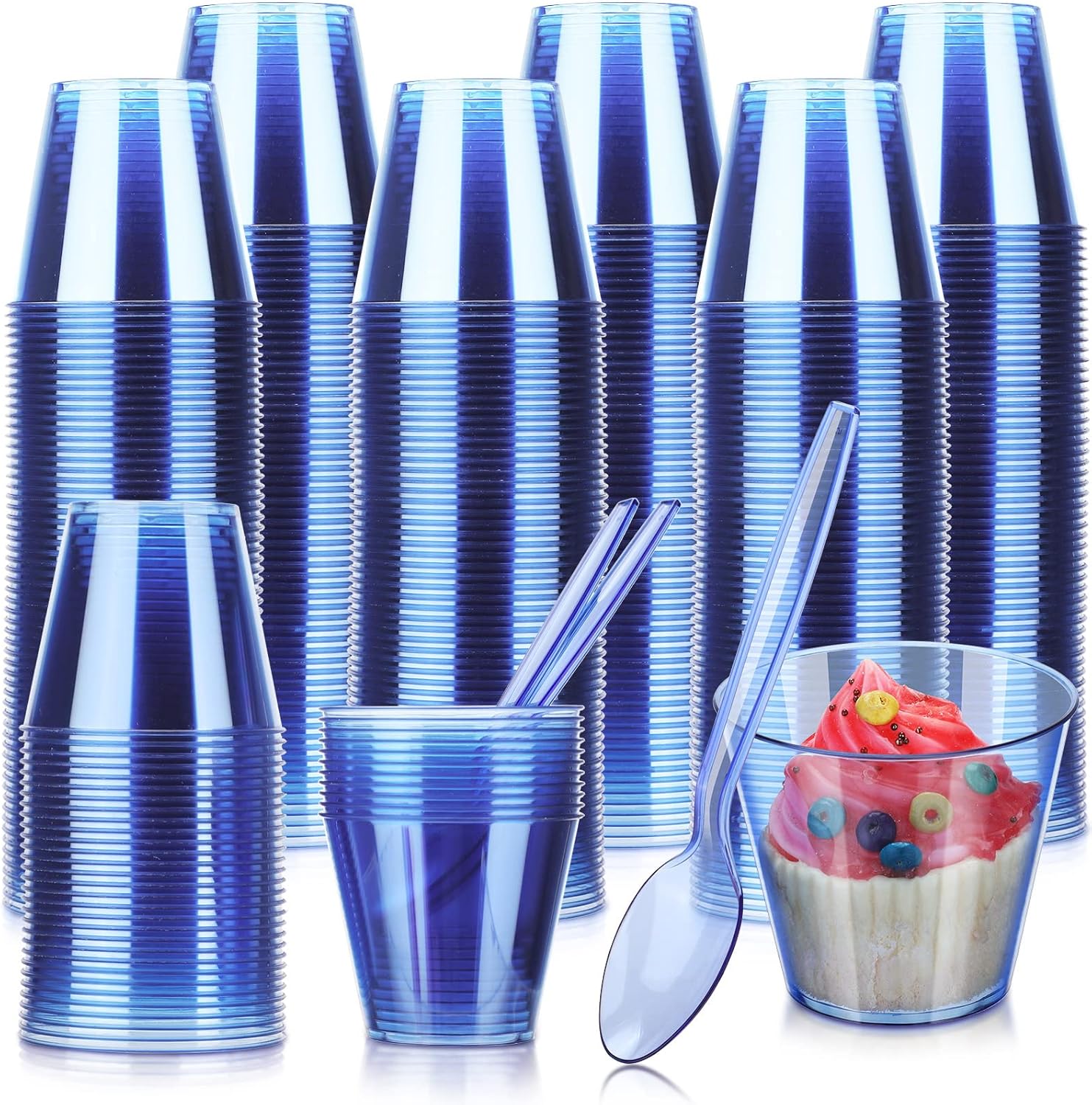 Tanlade 100 Sets 5 oz Dessert Cups with Spoons Plastic