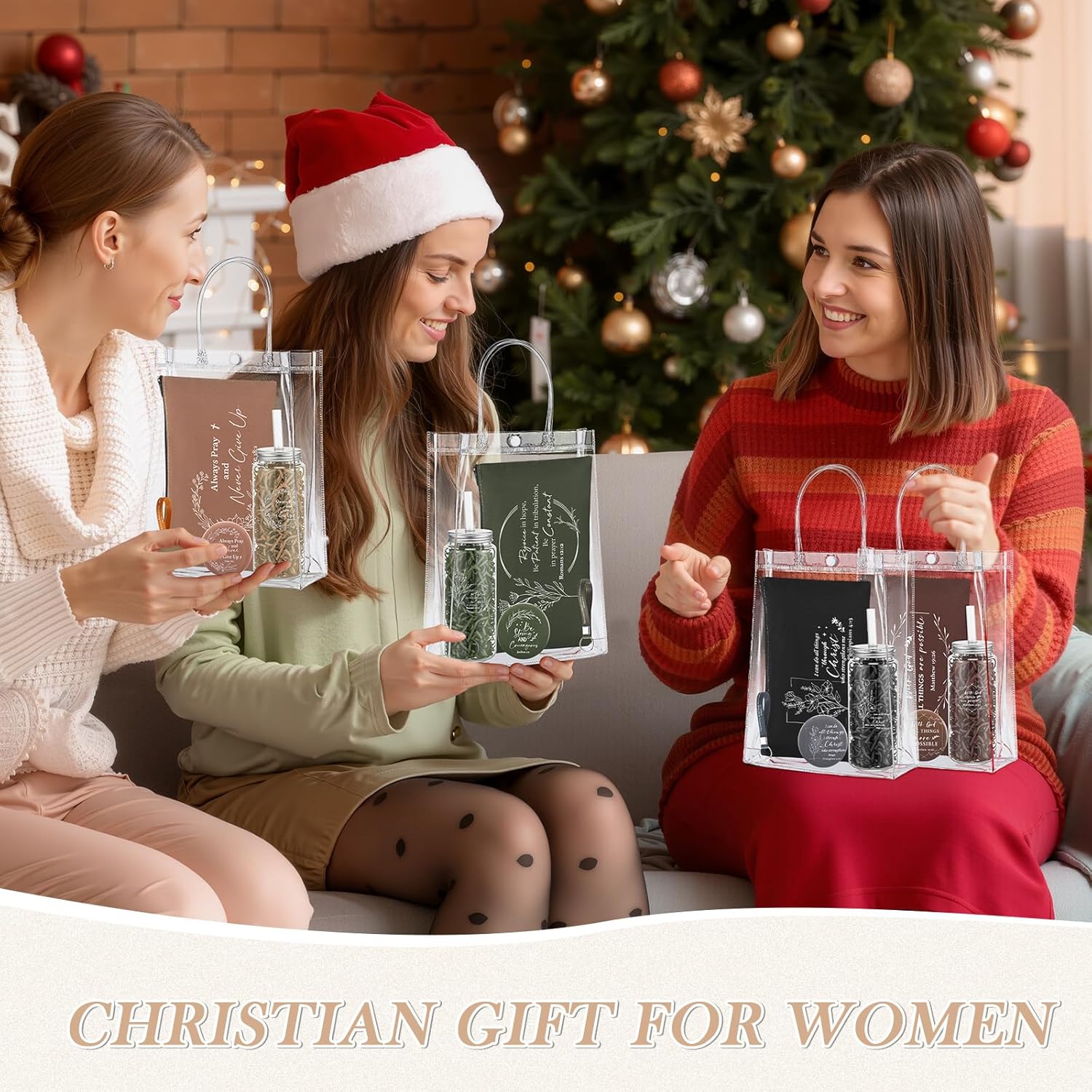 50 Pcs Christian Gift for Women Bible Verse Church Gift Bulk Include 13oz Inspirational Quotes Cup with Lid Religious Makeup Bag Mini Compact Mirror Keychain Bag Inspirational Christmas Gifts